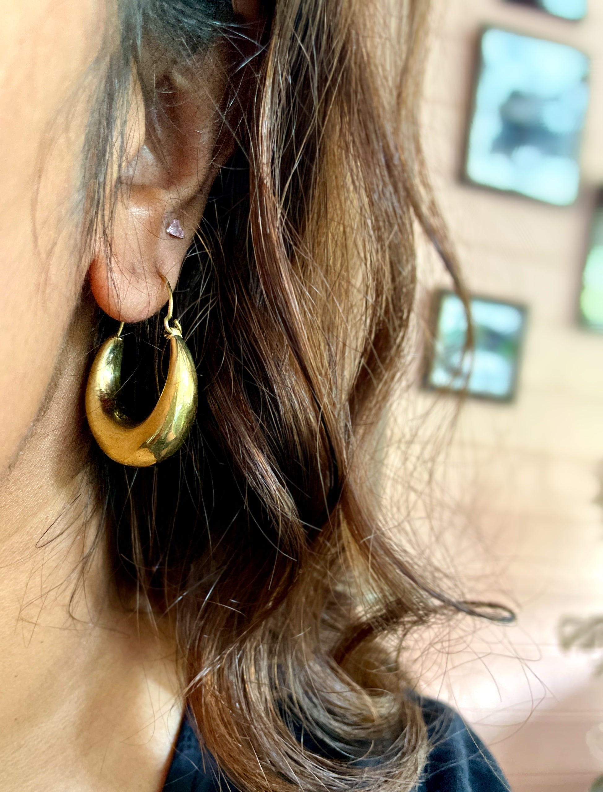 Brass Hand-moulded Chaandbali - Medium