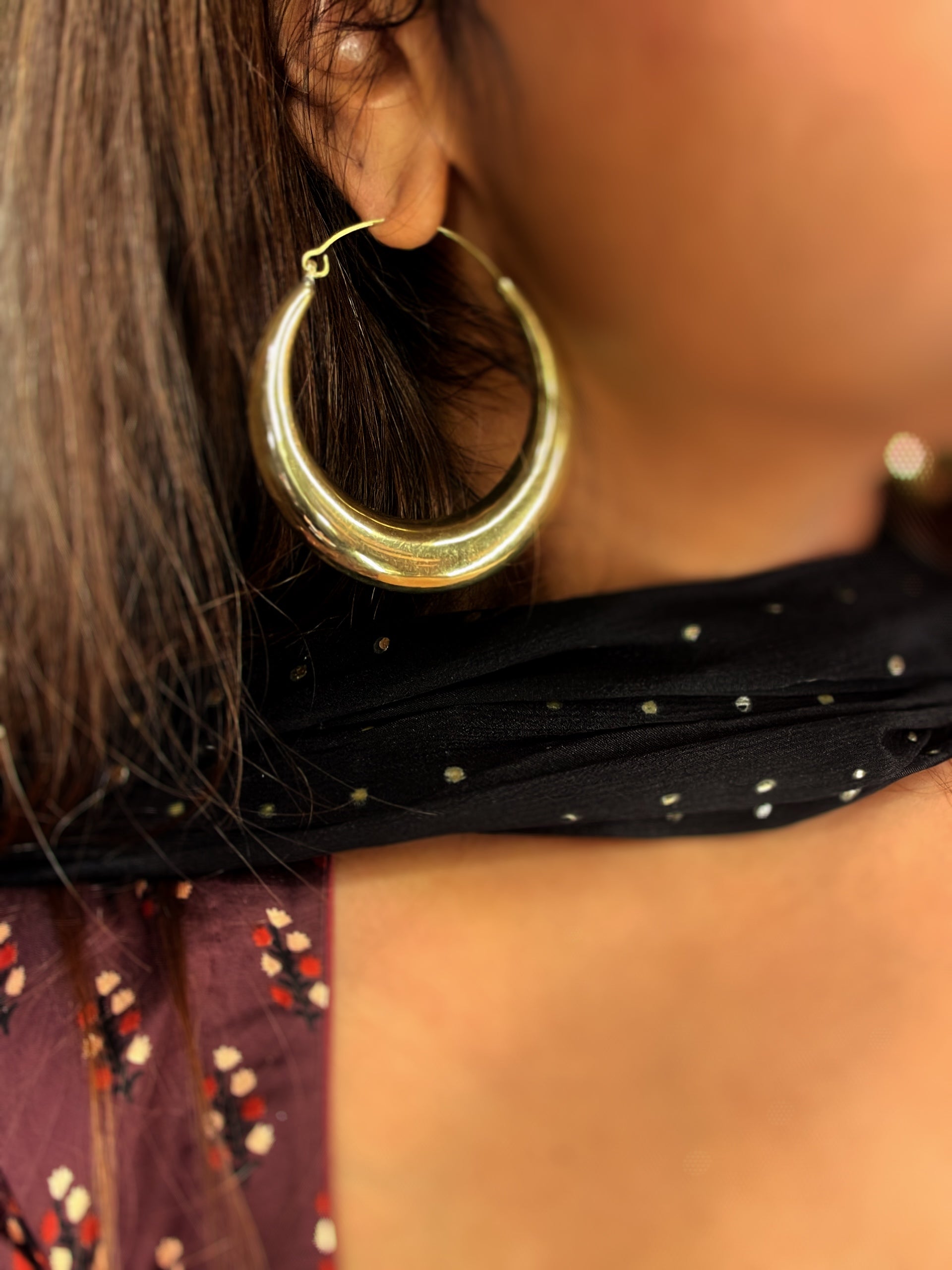 Brass Hand-moulded Chaandbali - Extra Large