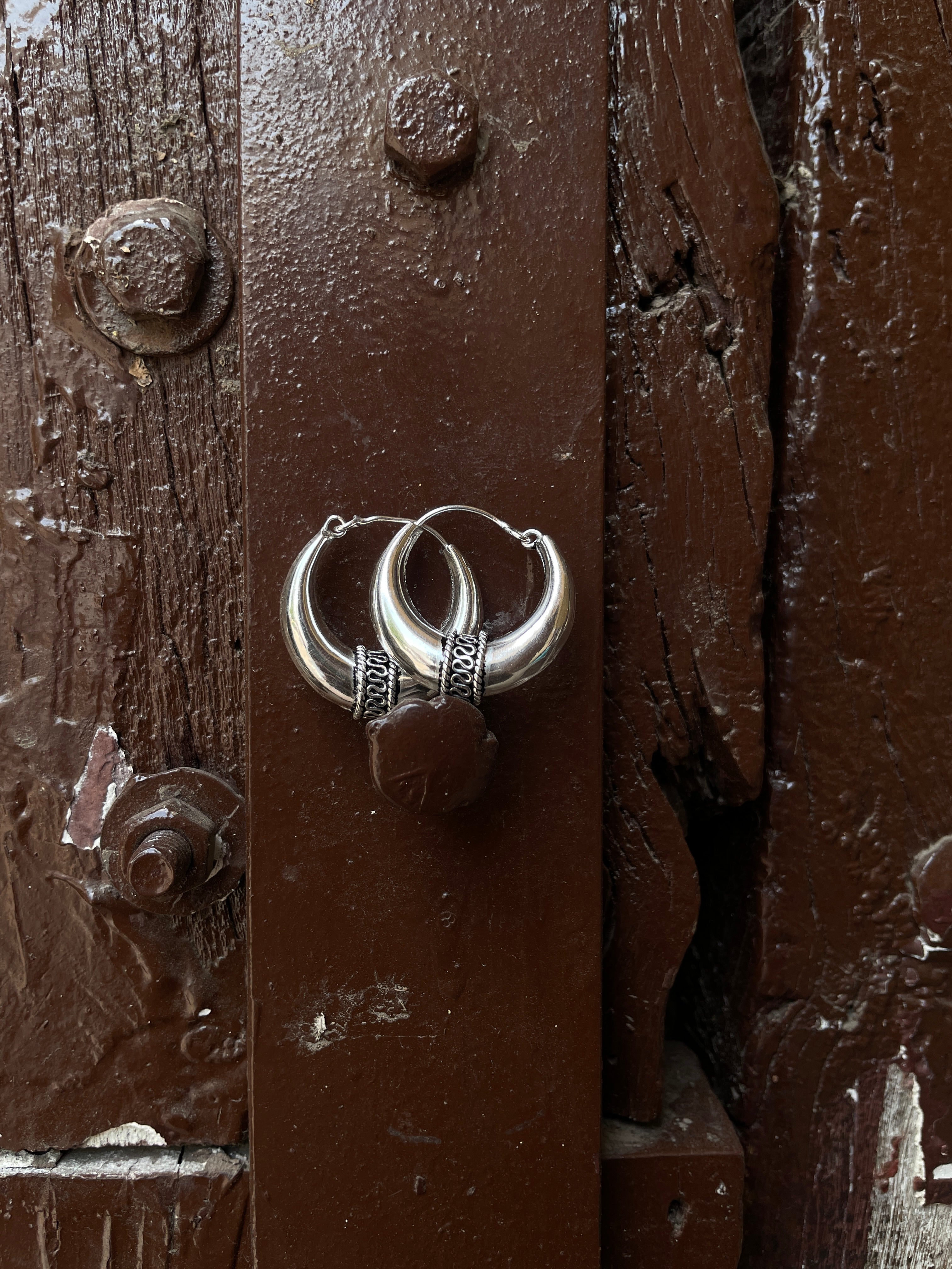 Padmini Hand-Moulded Brass Silver Coated Chaandbali - Medium