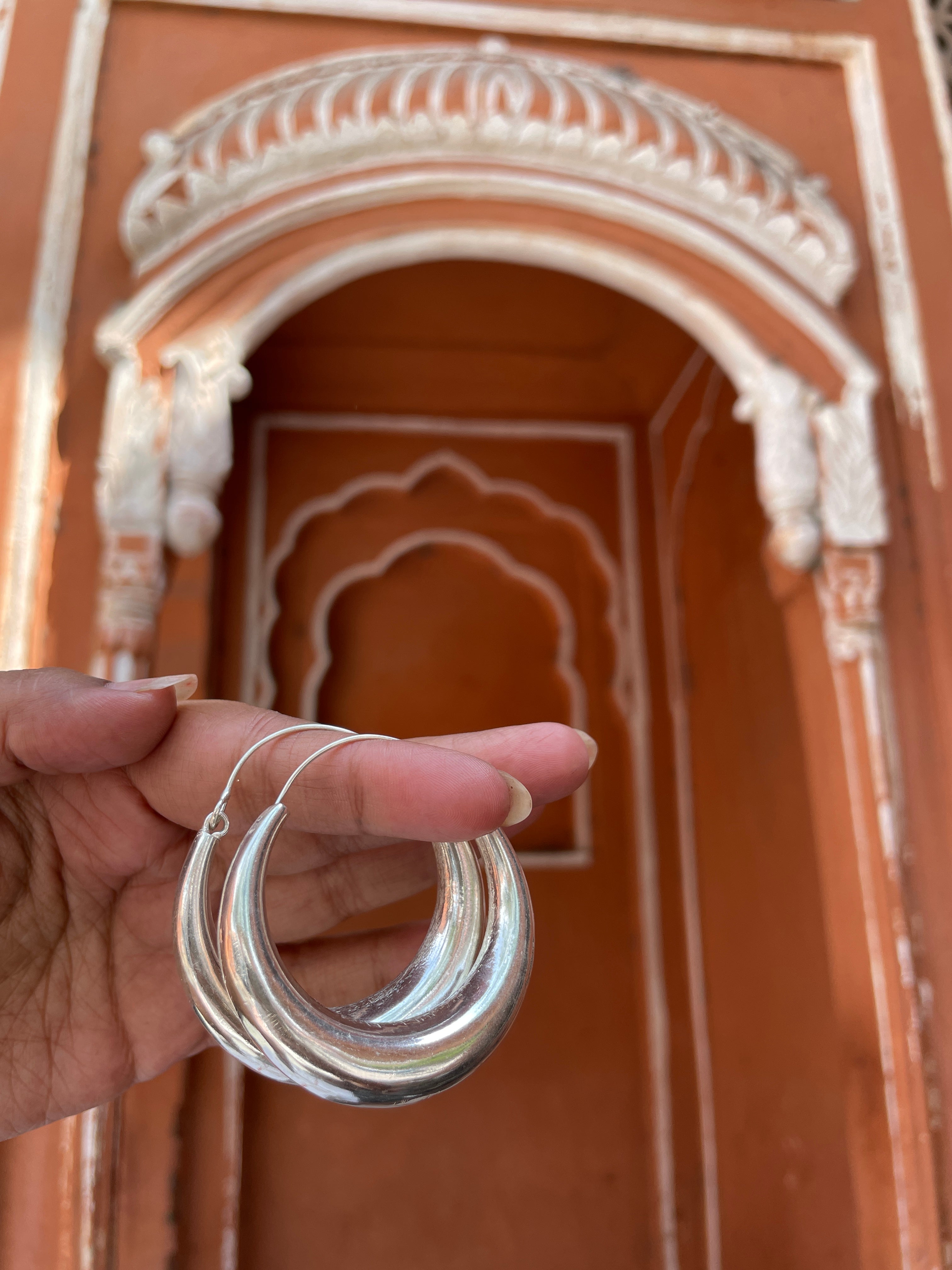 Hidaya Silver Coated Brass Hand-moulded Chaandbali - Large