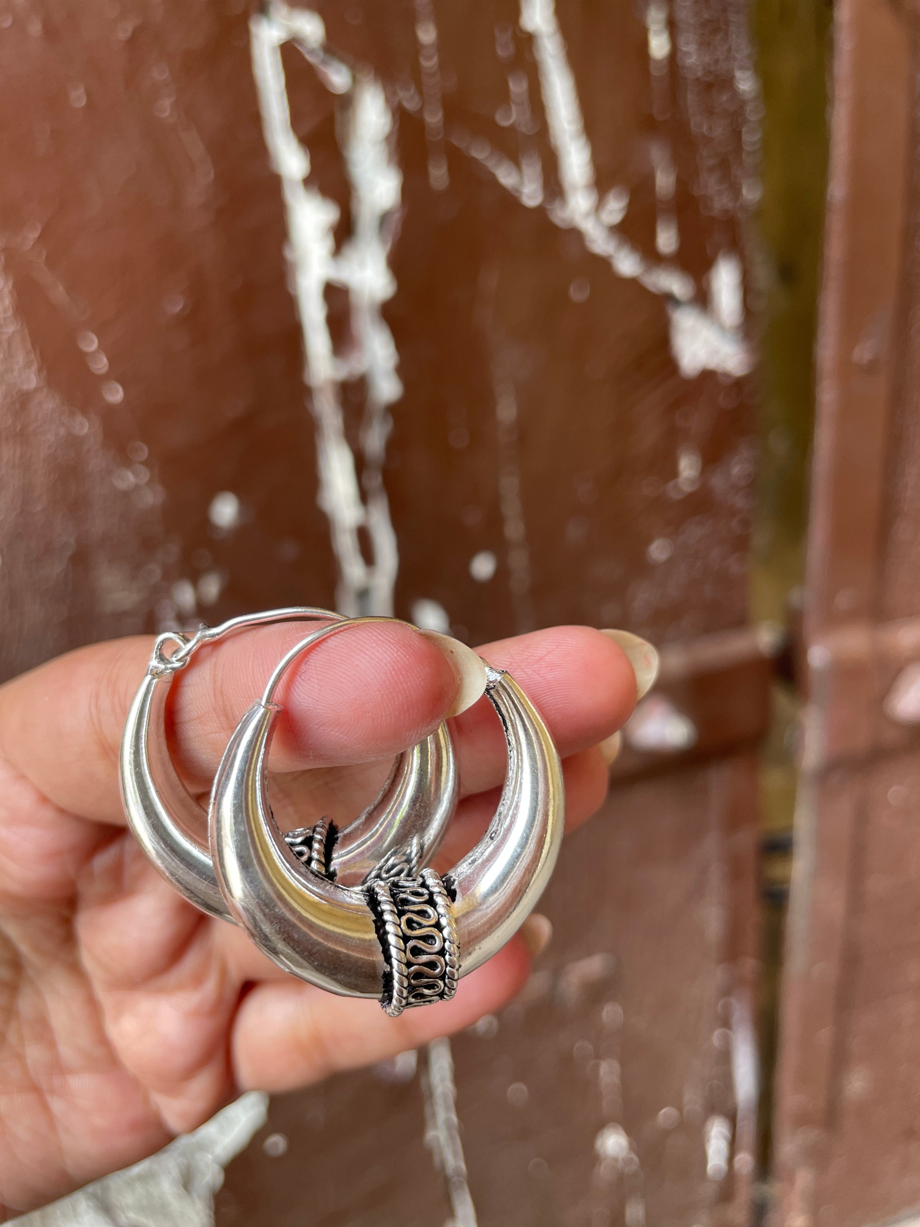 Padmini Hand-Moulded Brass Silver Coated Chaandbali - Medium