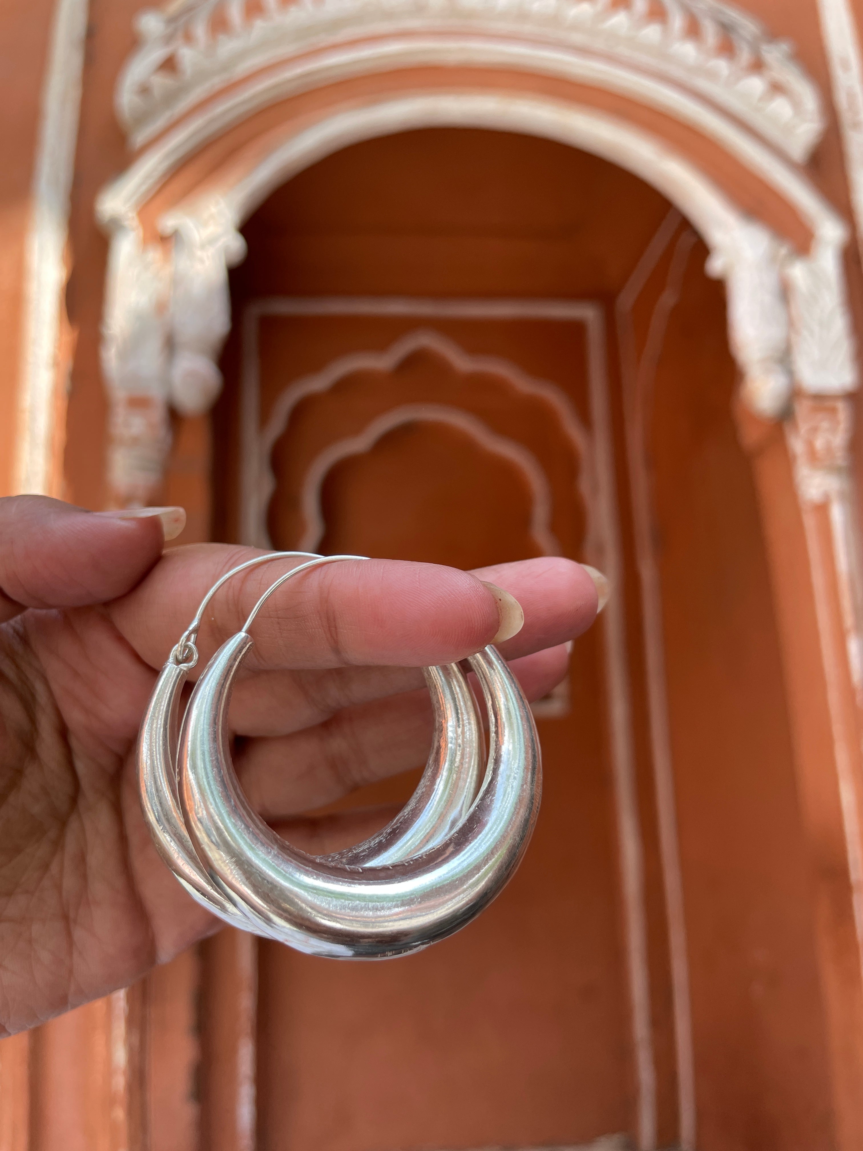 Hidaya Silver Coated Brass Hand-moulded Chaandbali - Large