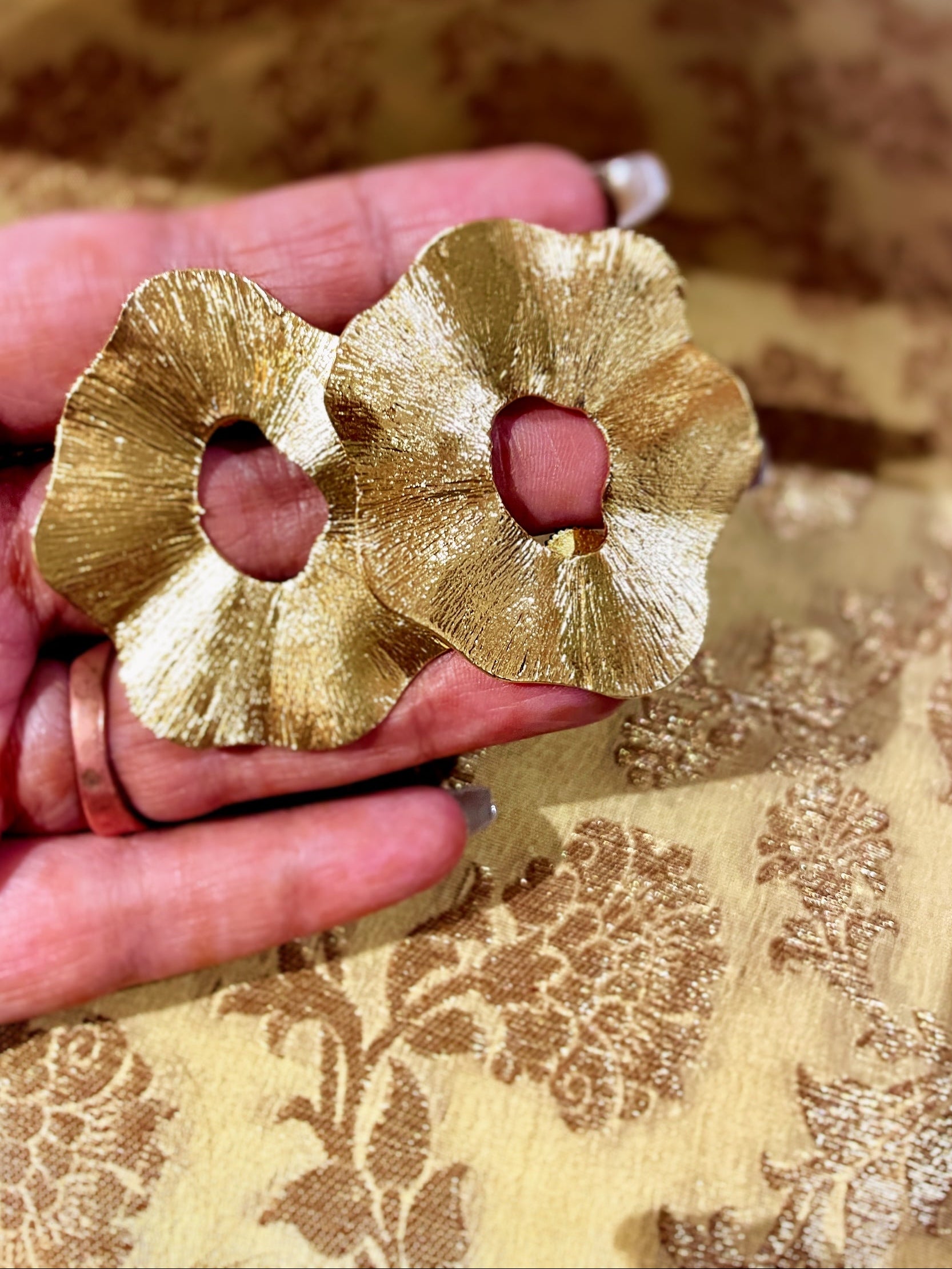 Magnolia Large Brass Stud Earrings