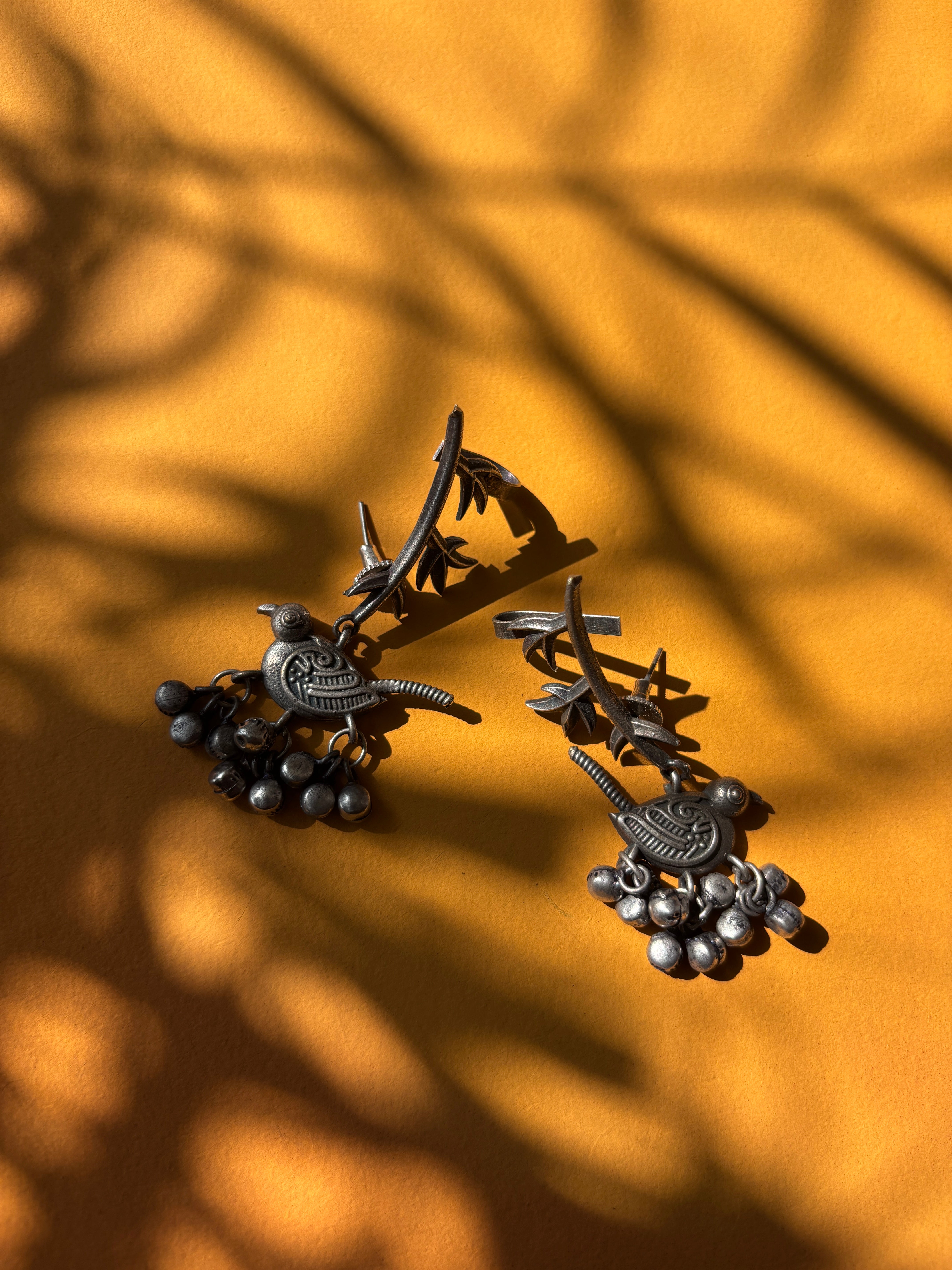 Oxidized Sparrow Dangler Cuff Earrings
