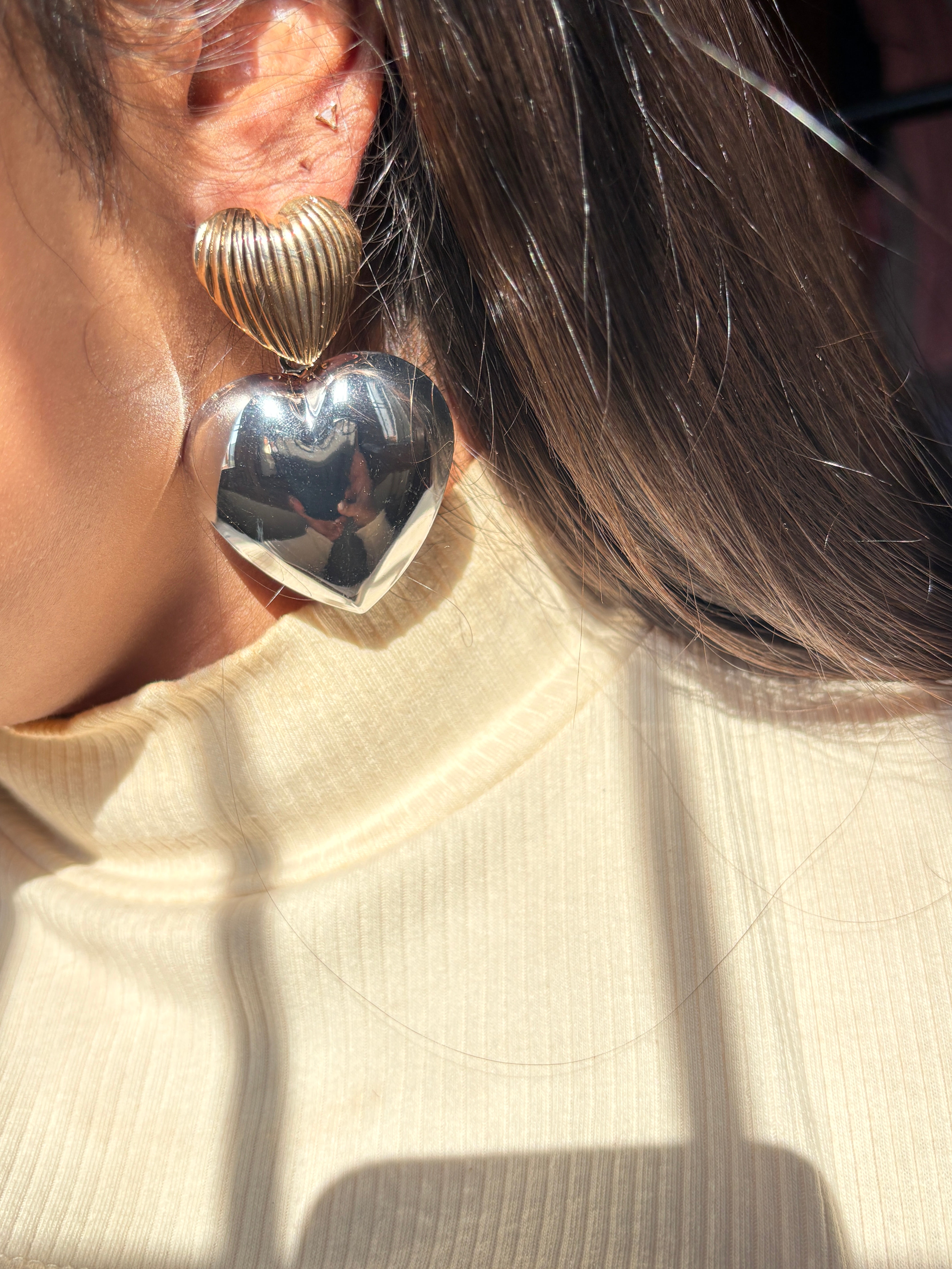 Dual Tone Heart Dangler Earrings