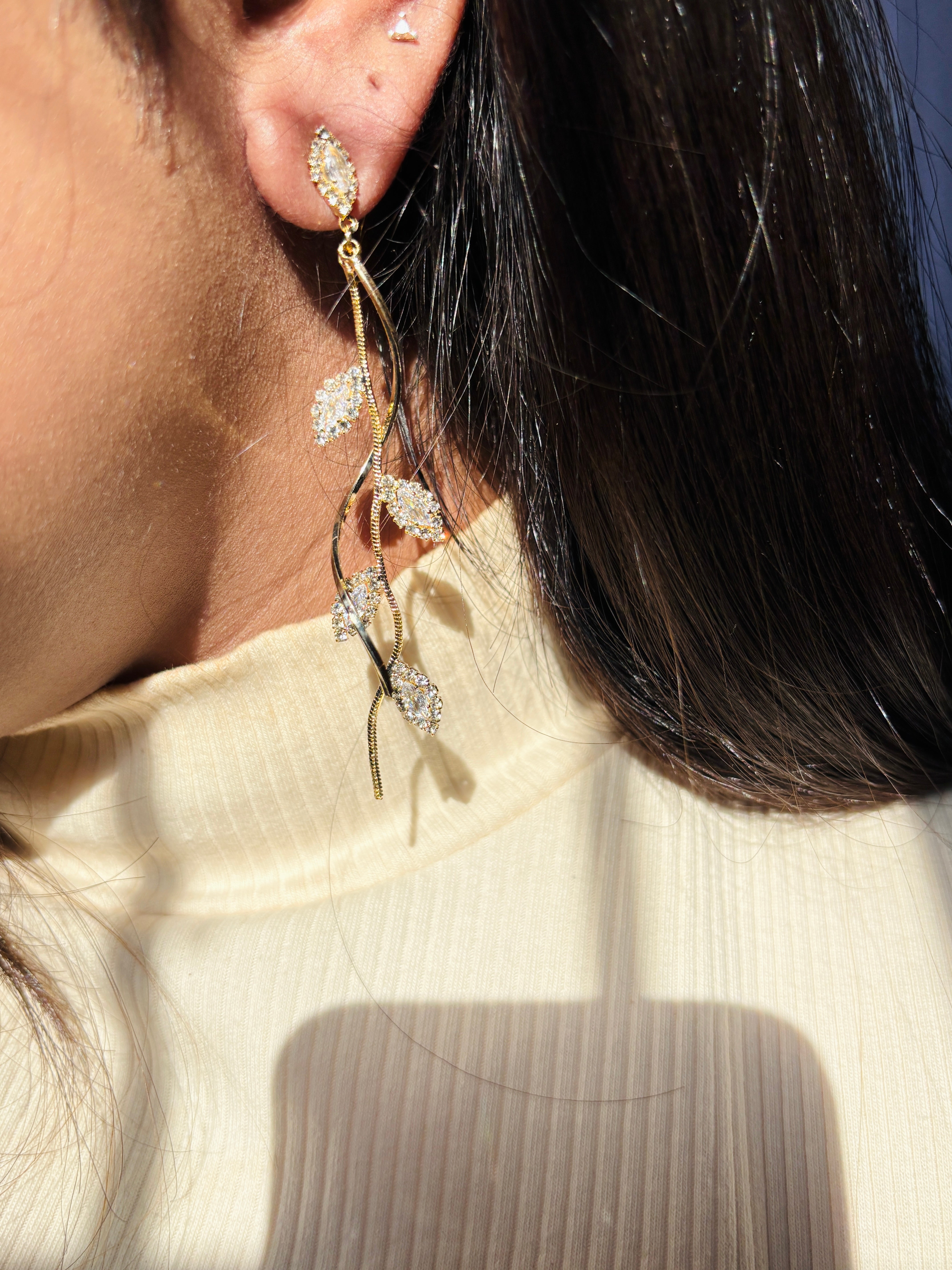 Cubic Zirconia Leaf Dangler Earrings