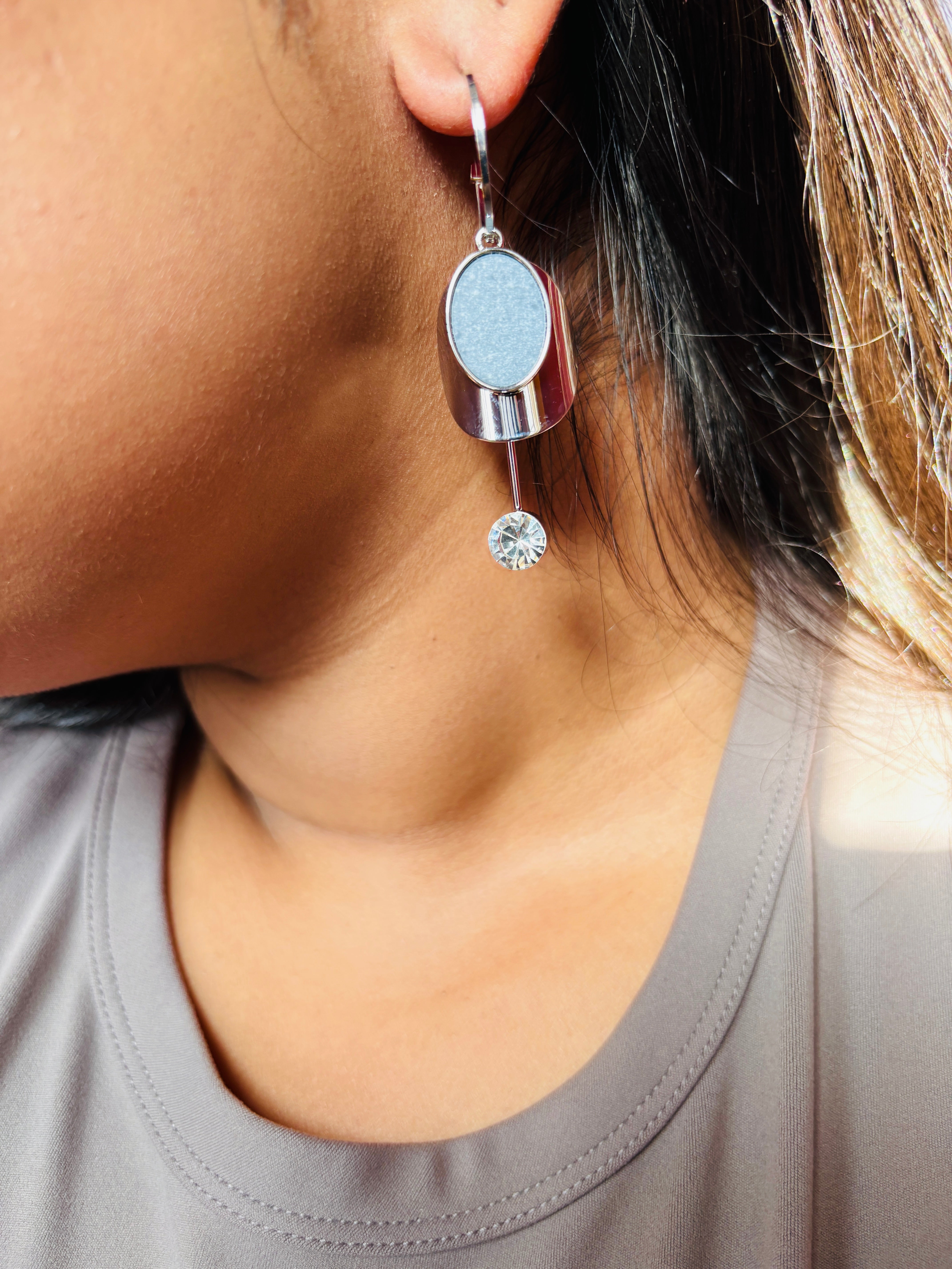 Metal & Cubic Zirconia Drop Hoop Earrings