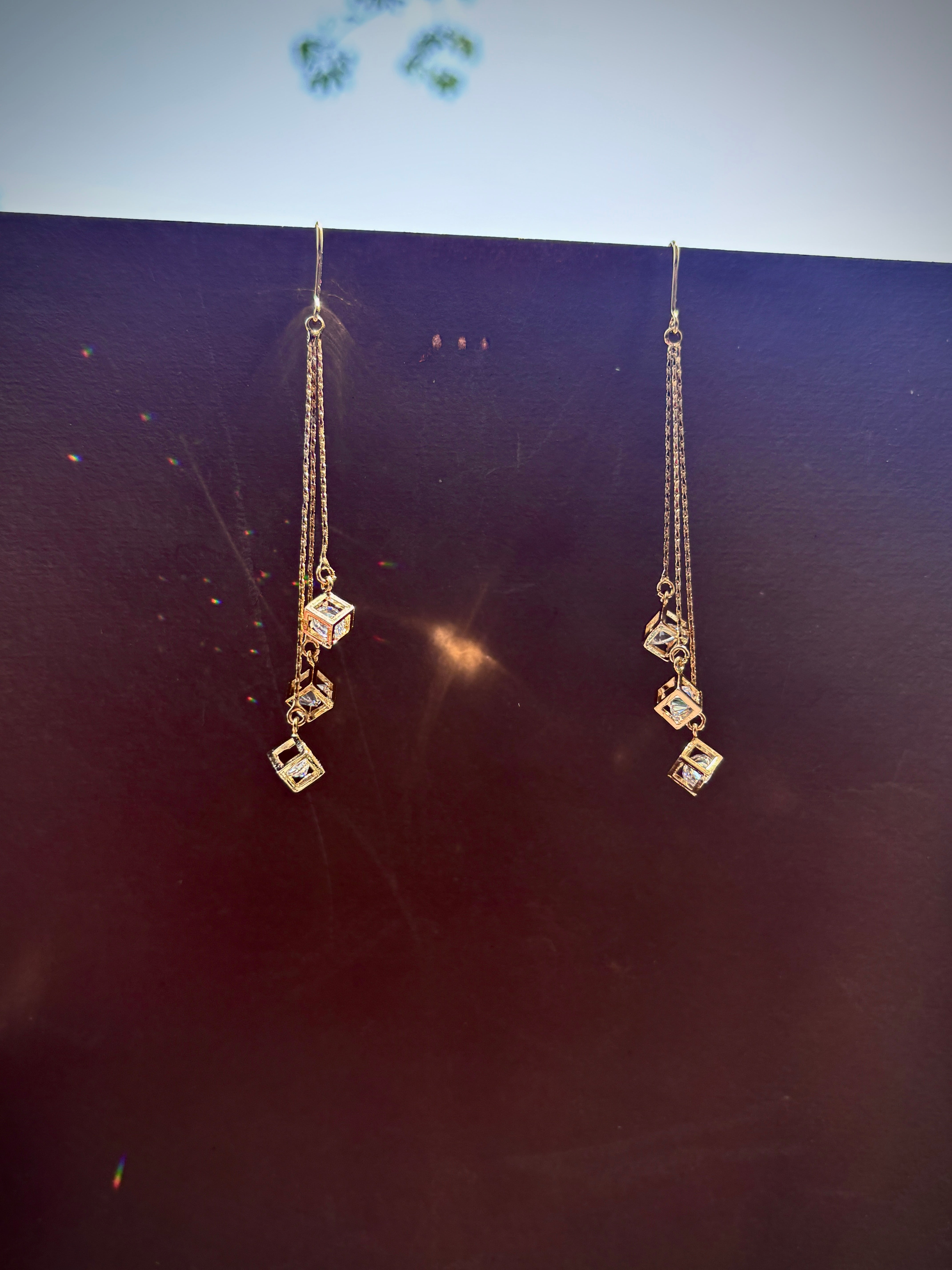 Crystal Cube Threader Earrings