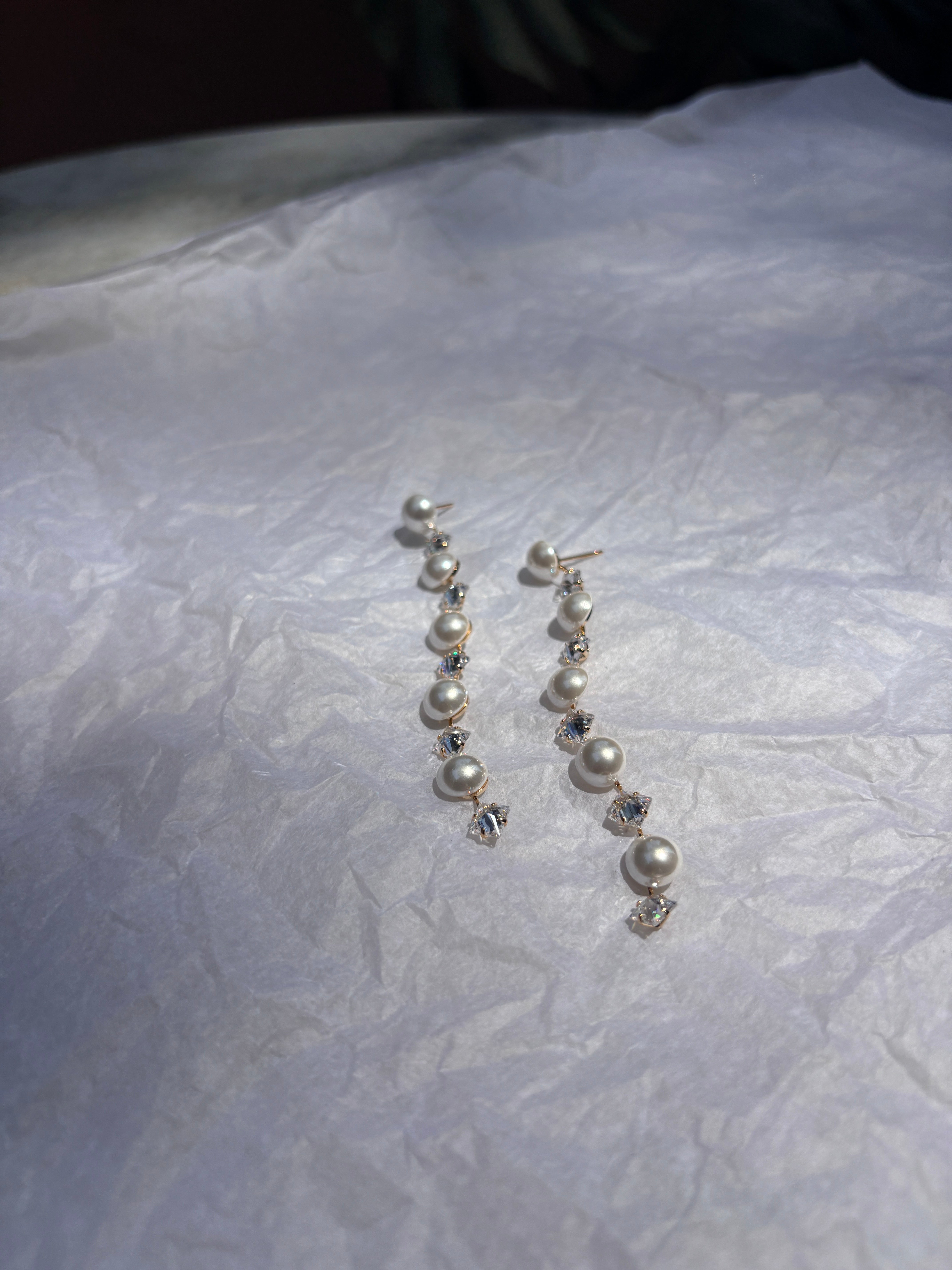 Crystal & Semi - Pearl Dangler Earrings