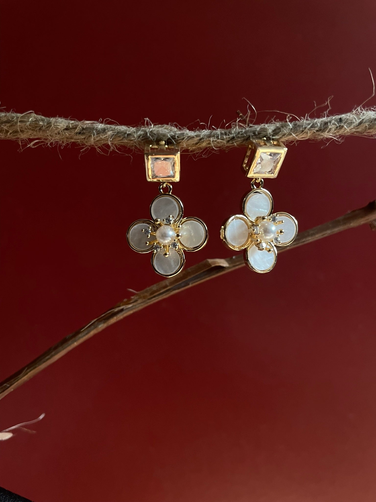 Crystal Clover Drop Earrings