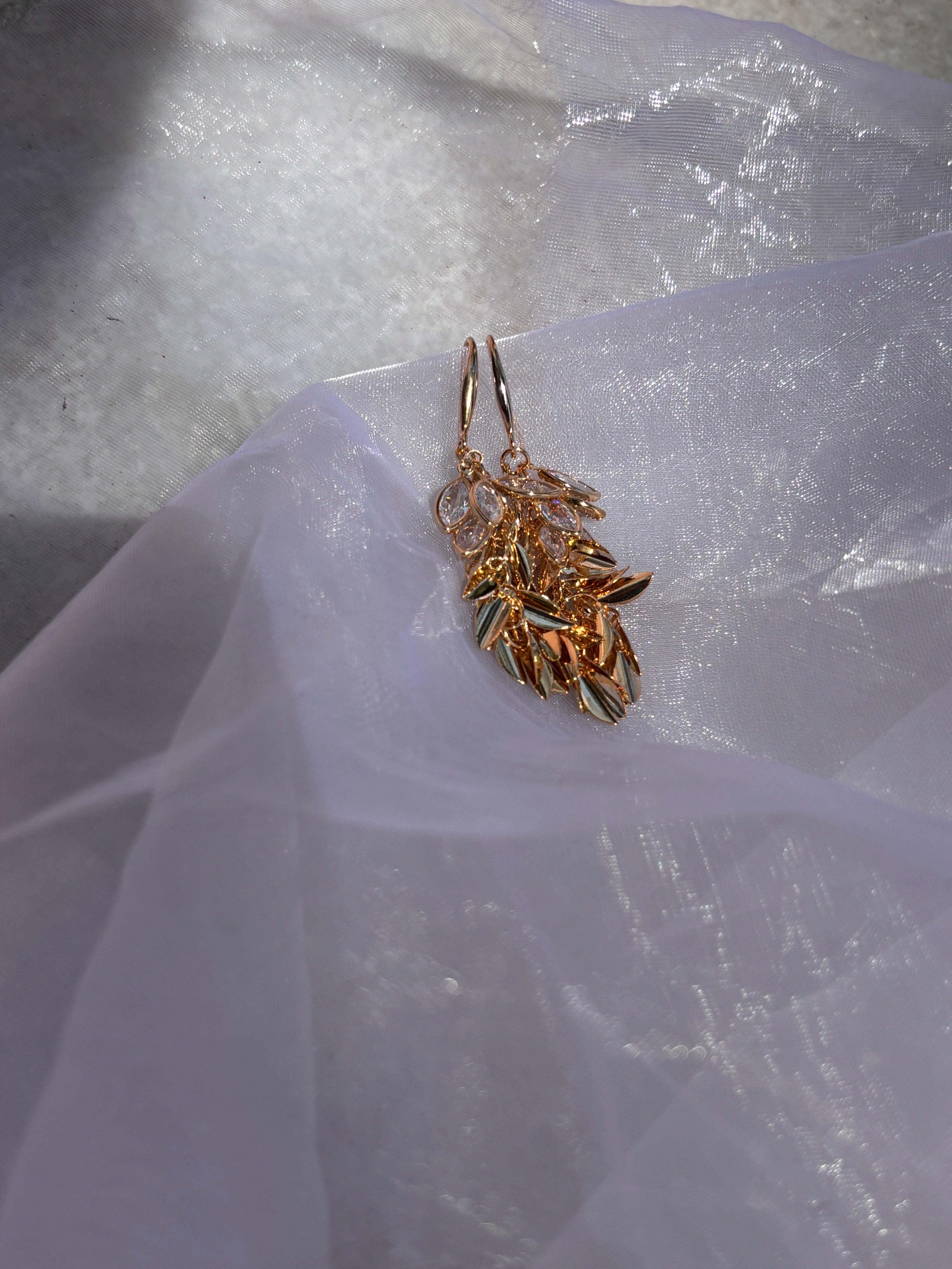 Mistletoe Crystal Leaf Dangler Earrings