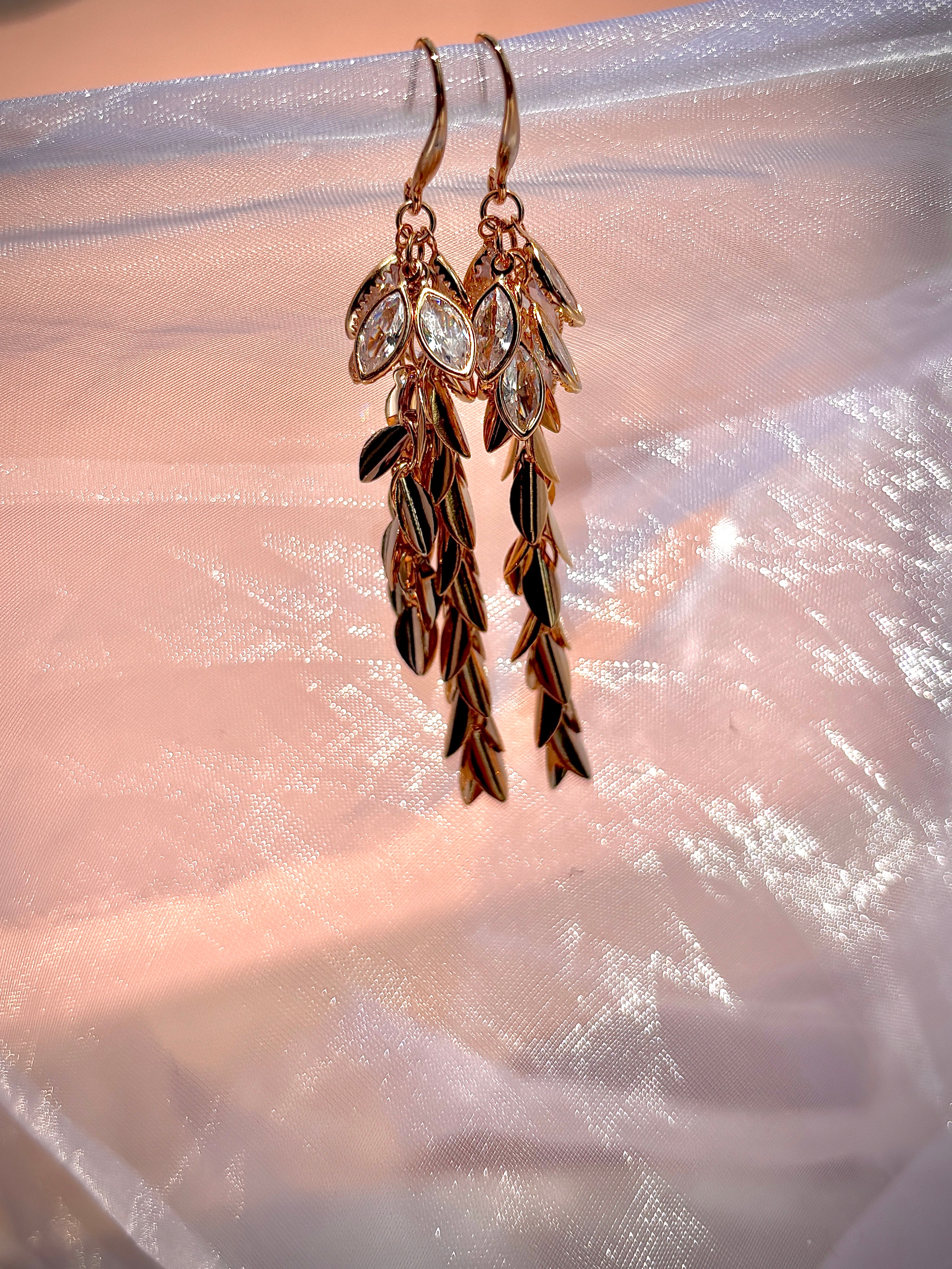 Mistletoe Crystal Leaf Dangler Earrings