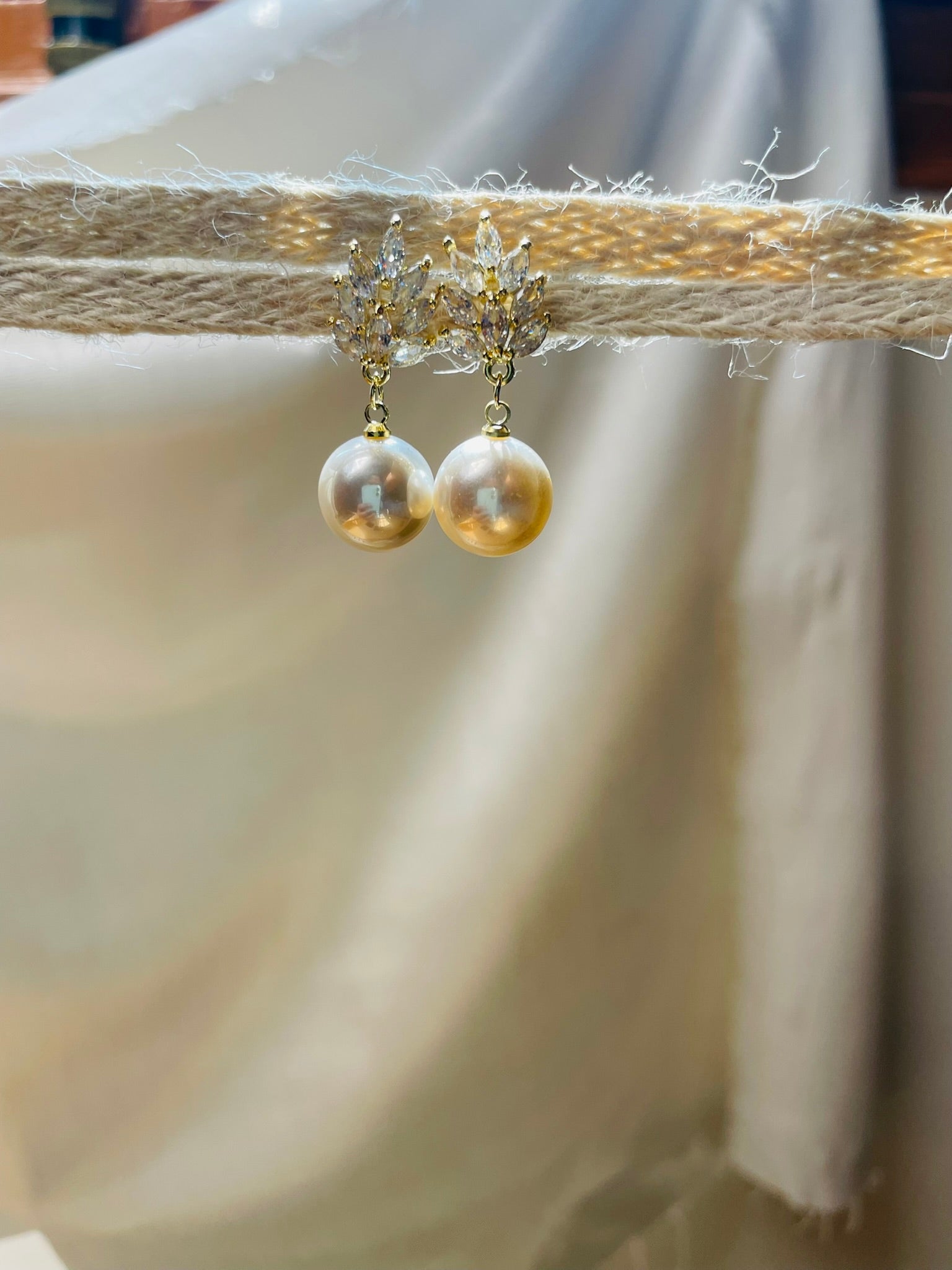 Crystal Leaf Pearl Drop Earrings