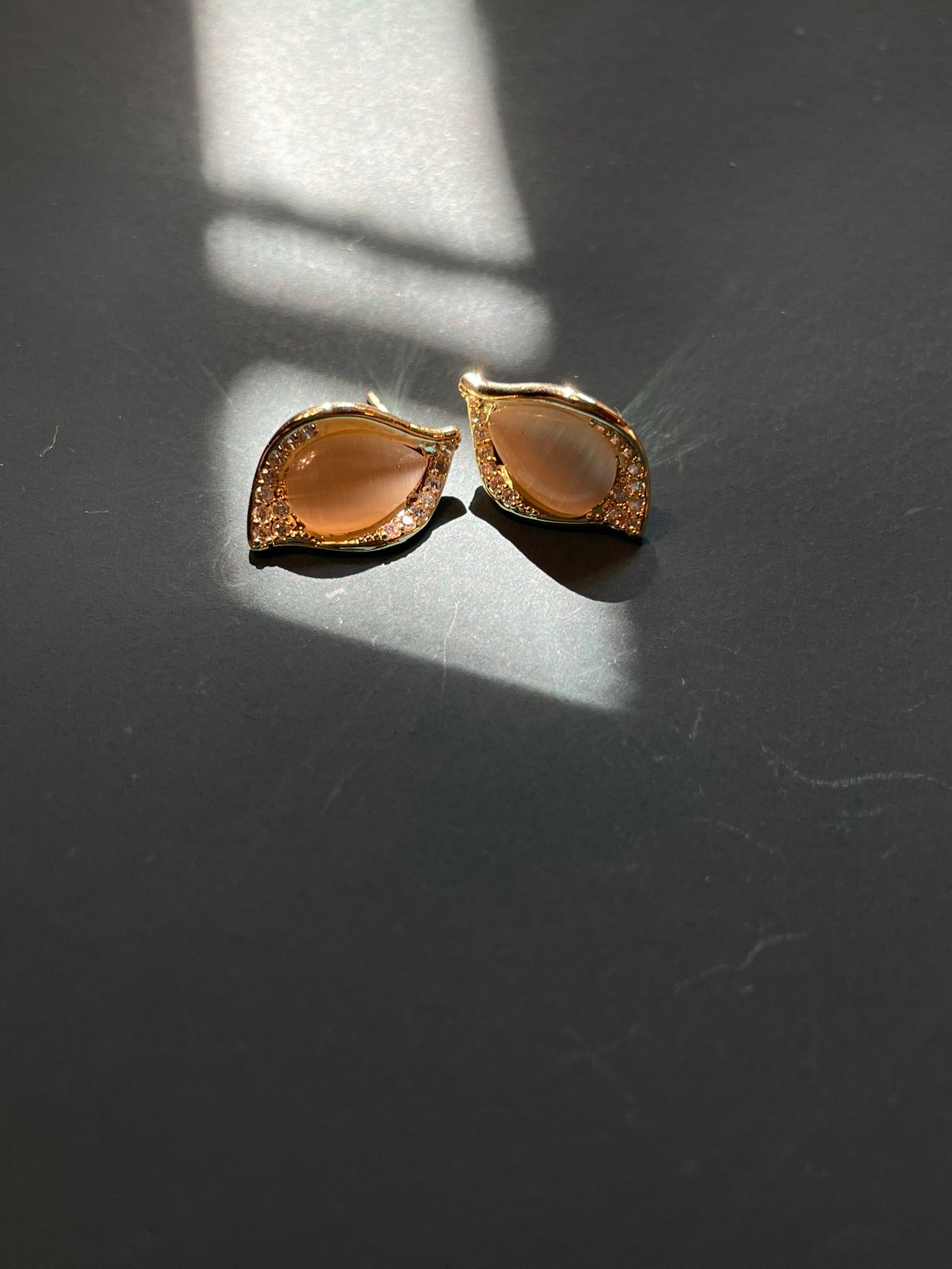 Moonstone Leaf Stud Earrings