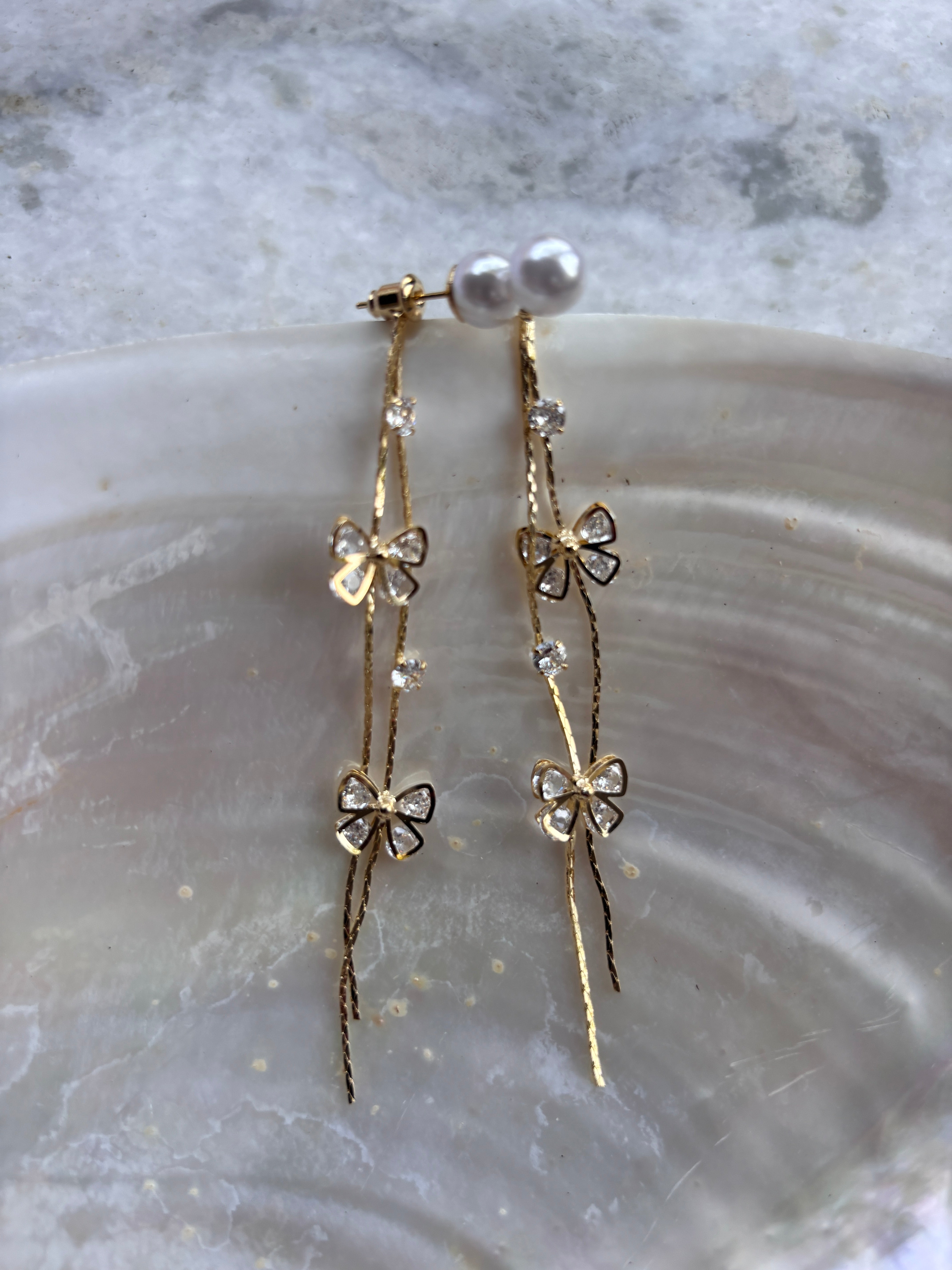 Pearl and Crystal Monarch Butterfly Shoulder Grazer Earrings