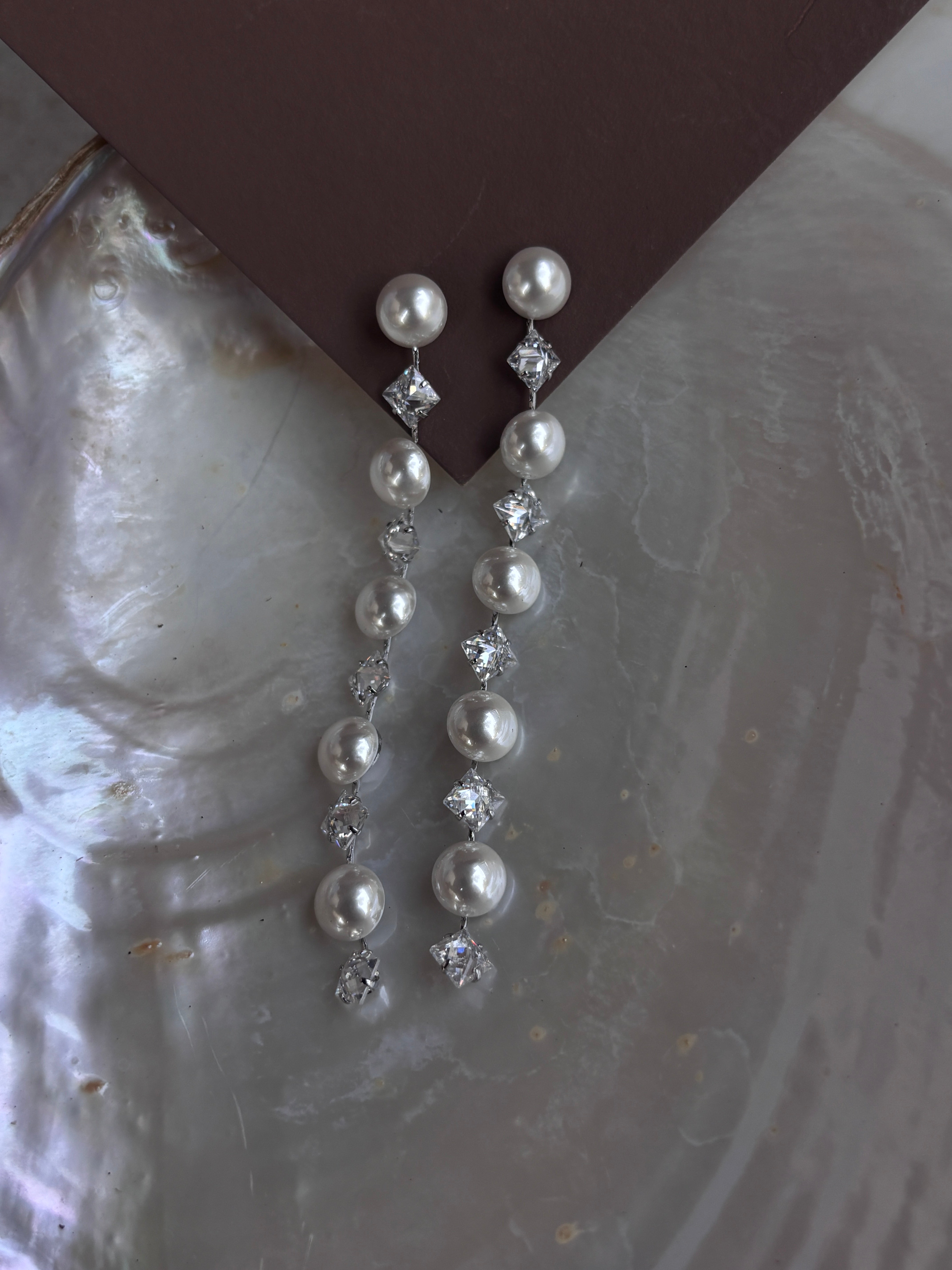 Crystal & Semi - Pearl Dangler Earrings