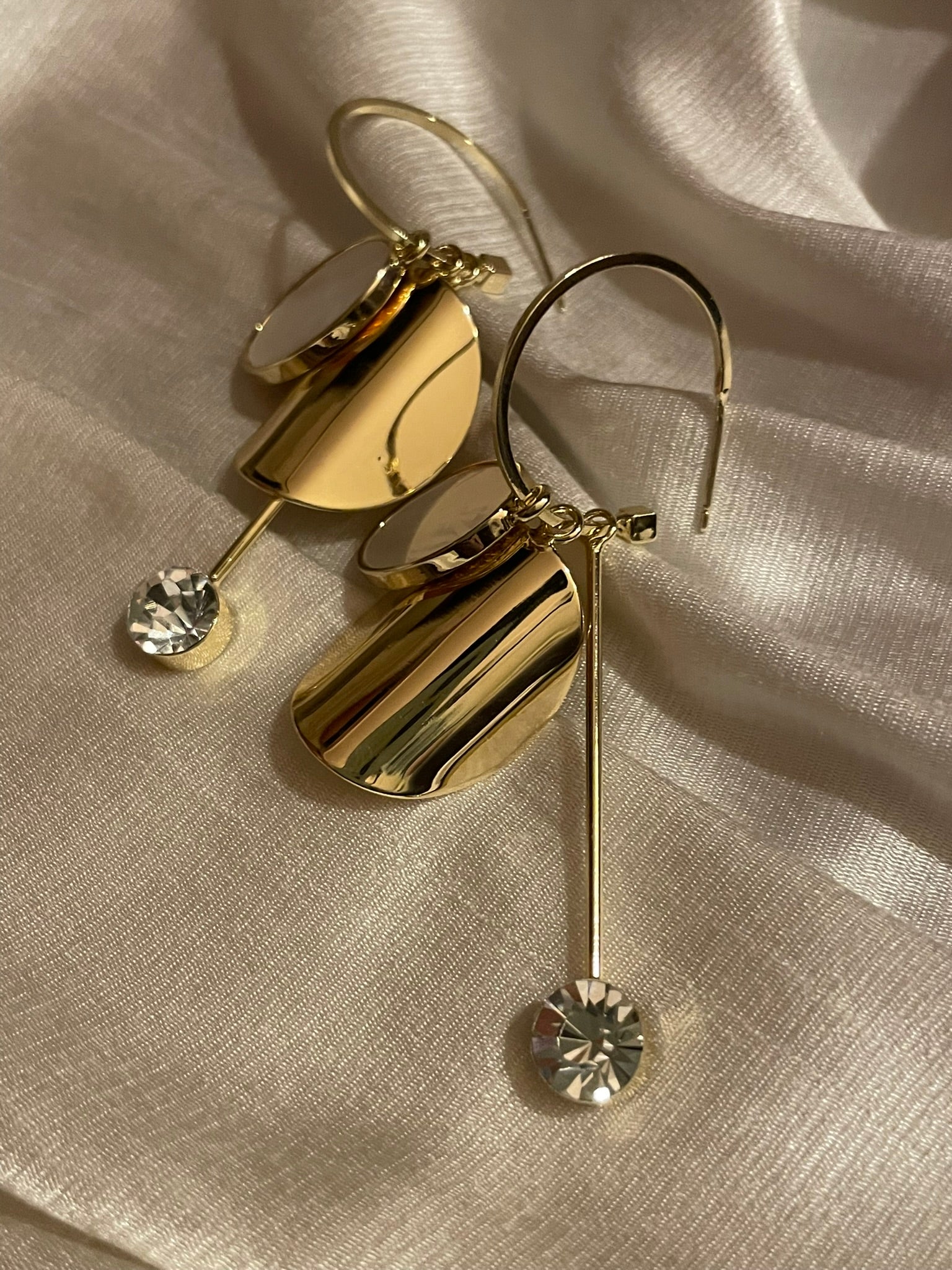 Metal & Cubic Zirconia Drop Hoop Earrings