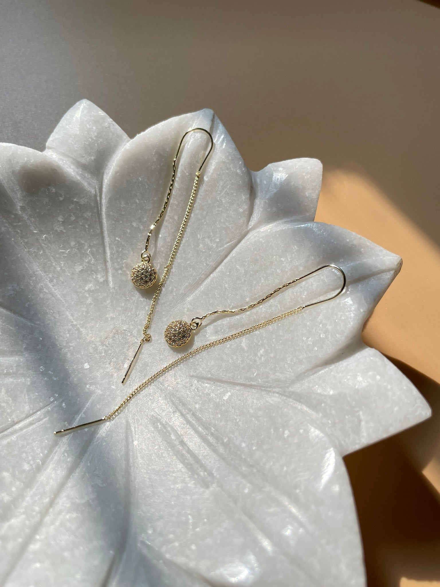 Cubic Zirconia Encrusted Sphere Threader Earrings
