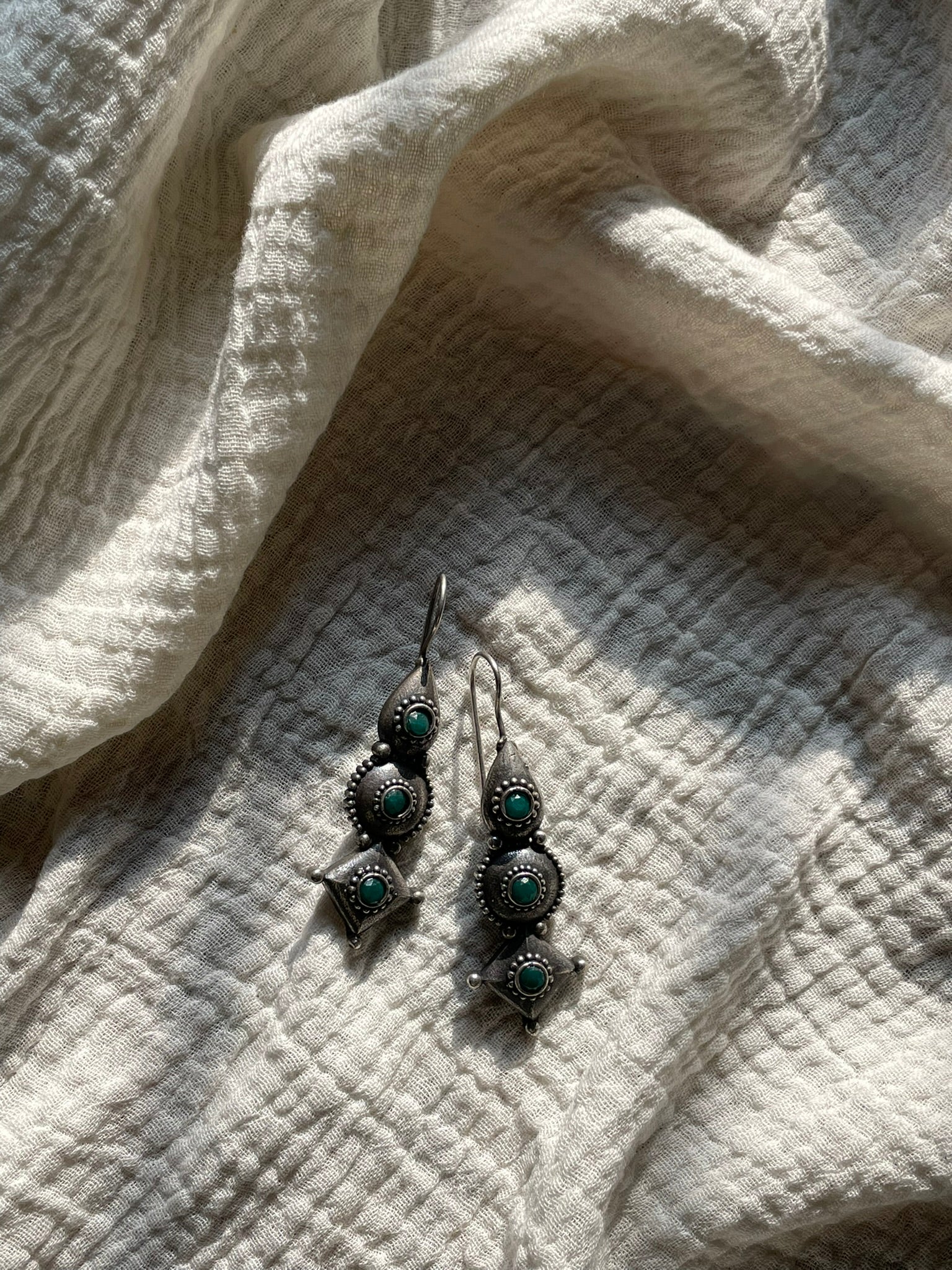 Oxidized Geometric Layered Dangler Earrings