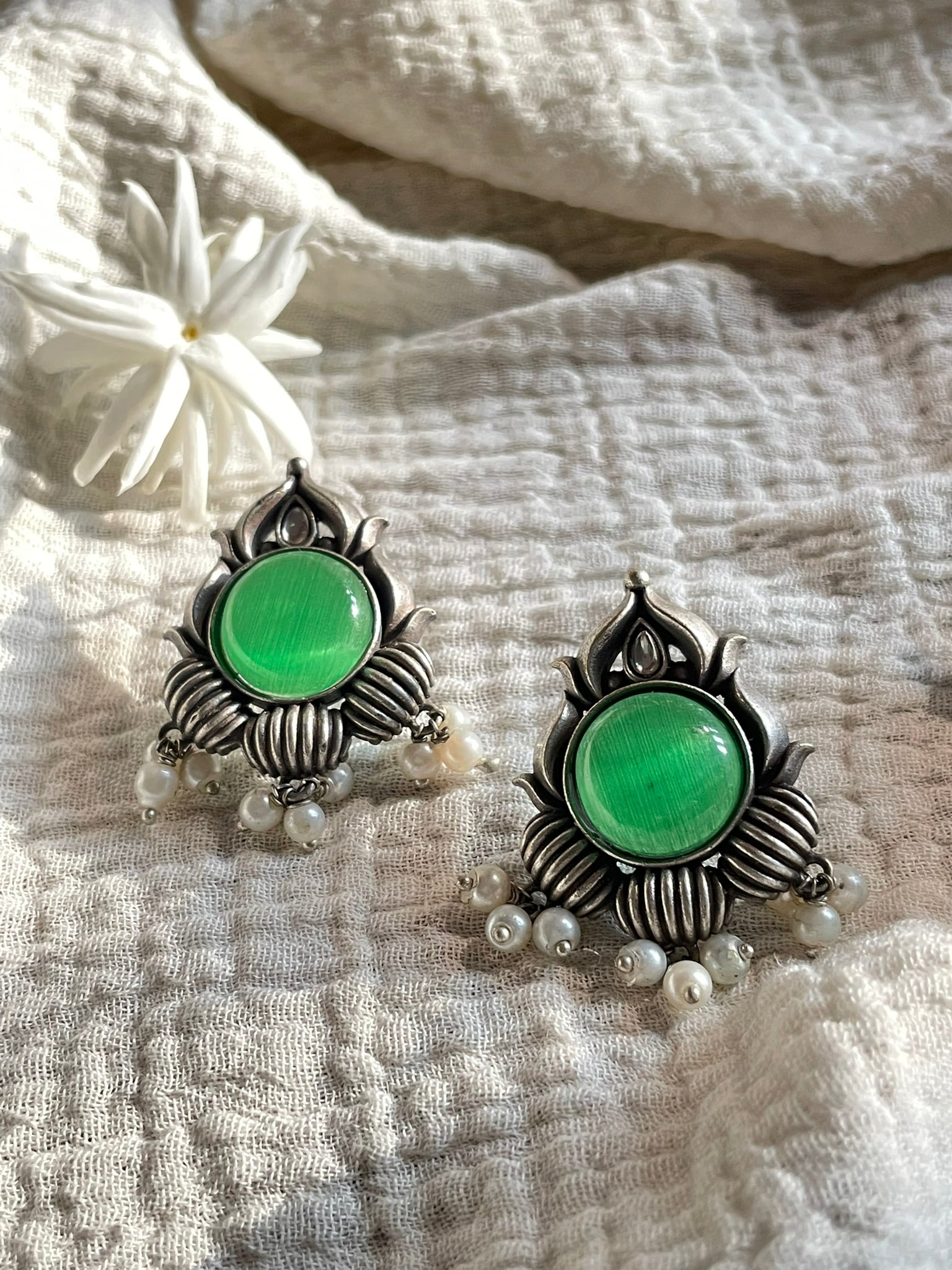 Oxidized Lotus Bloom Stud Earrings