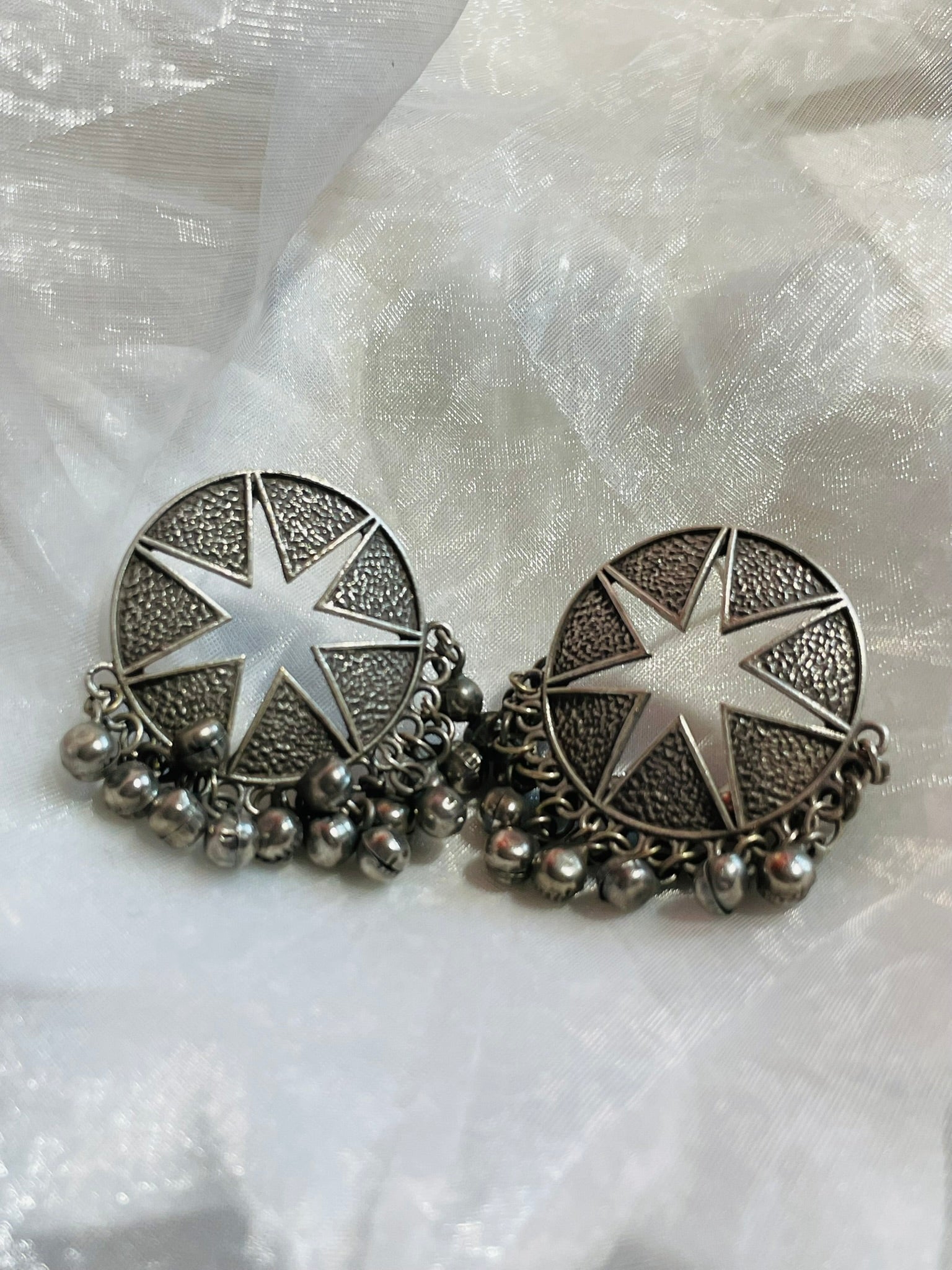Oxidized Star With Ghungroo Stud Earrings