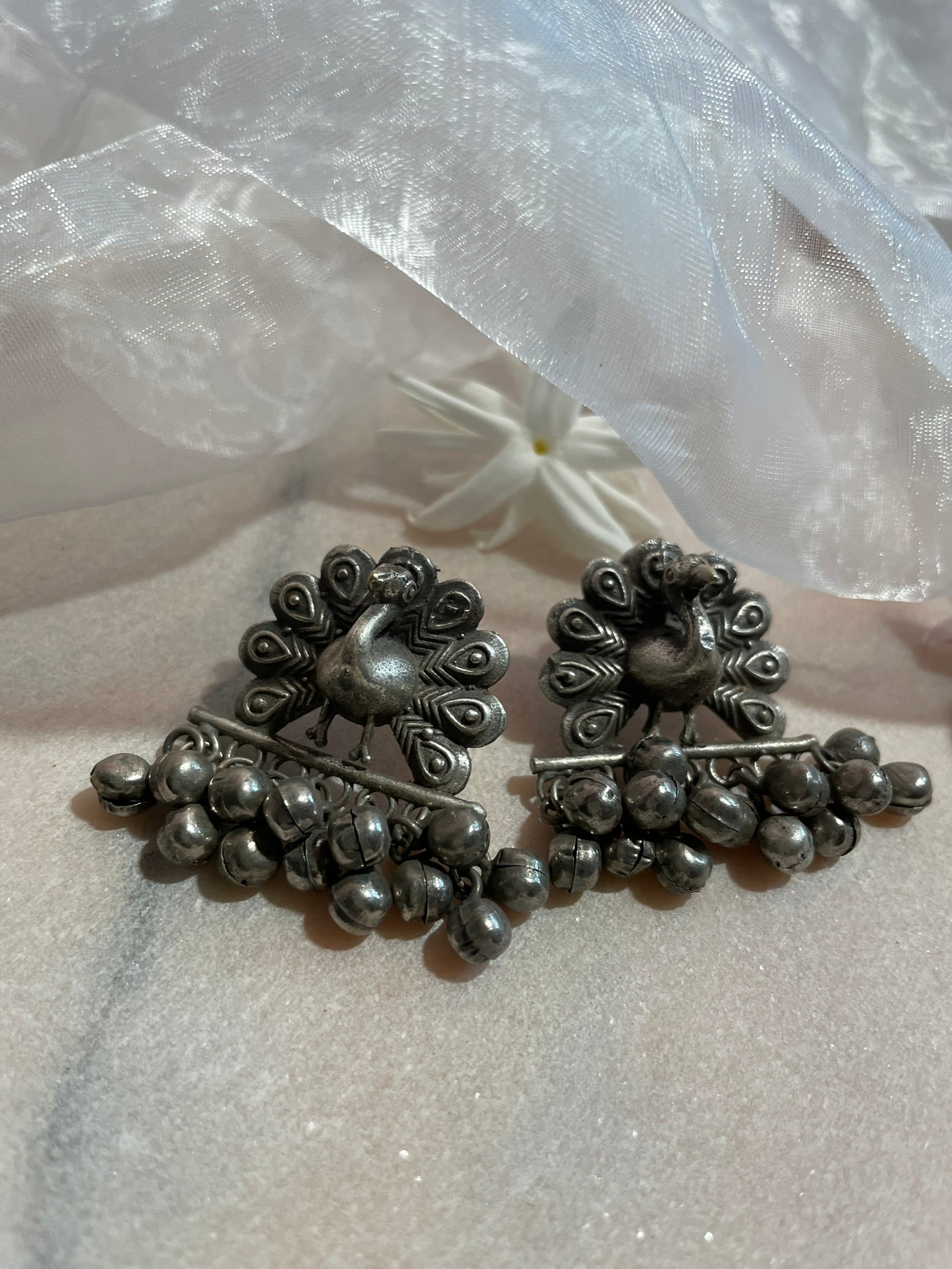 Oxidized Dancing Peacock Drop Earrings