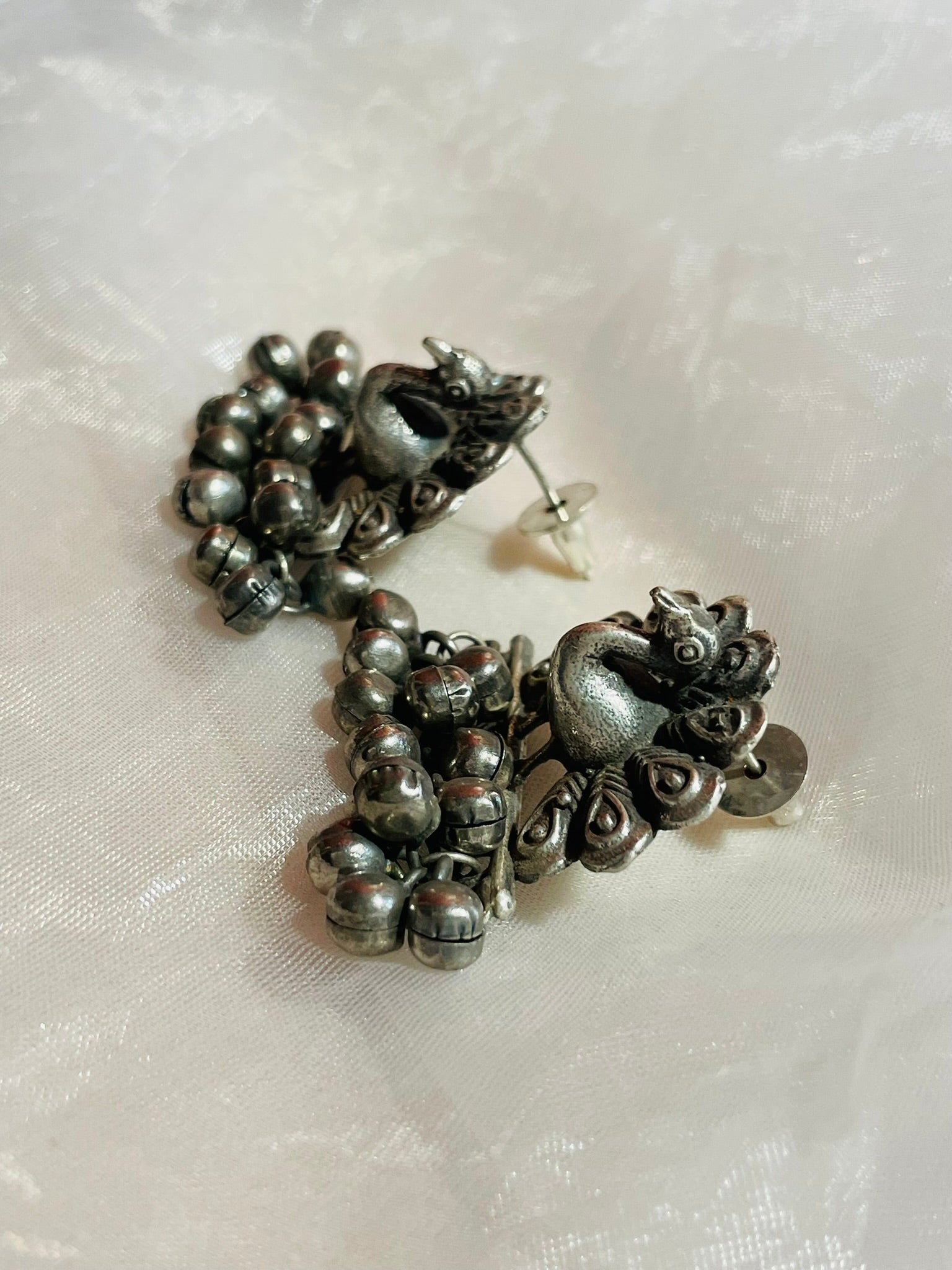 Oxidized Dancing Peacock Drop Earrings