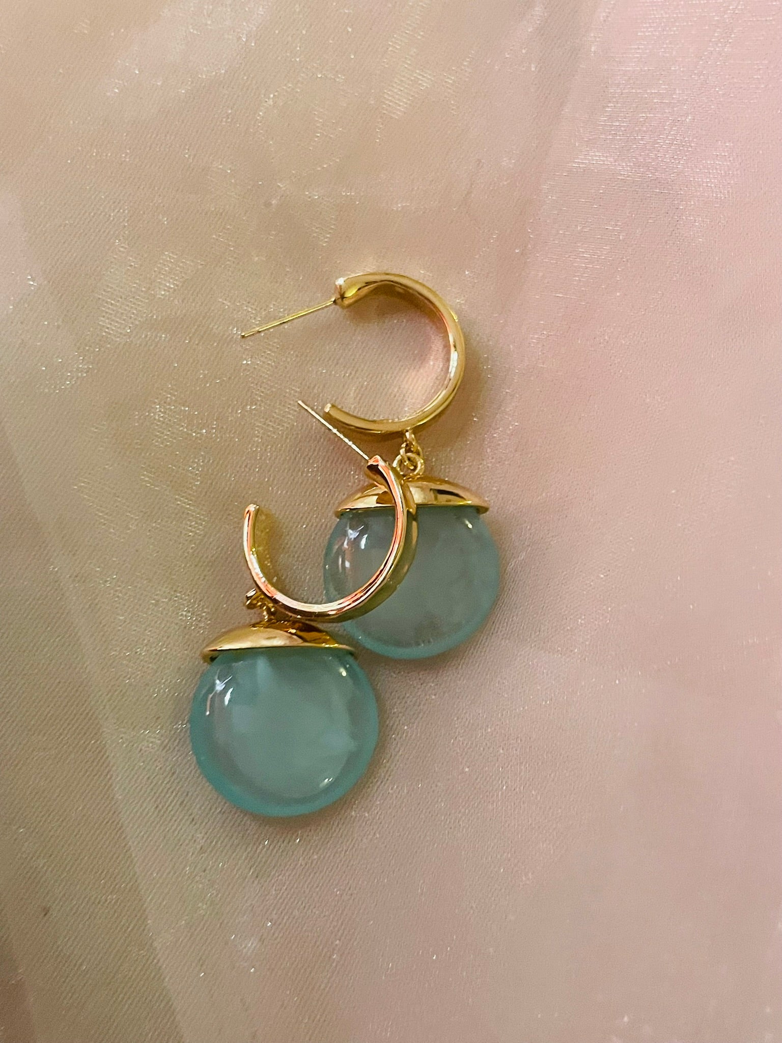 Stone Drop Hoop Earrings
