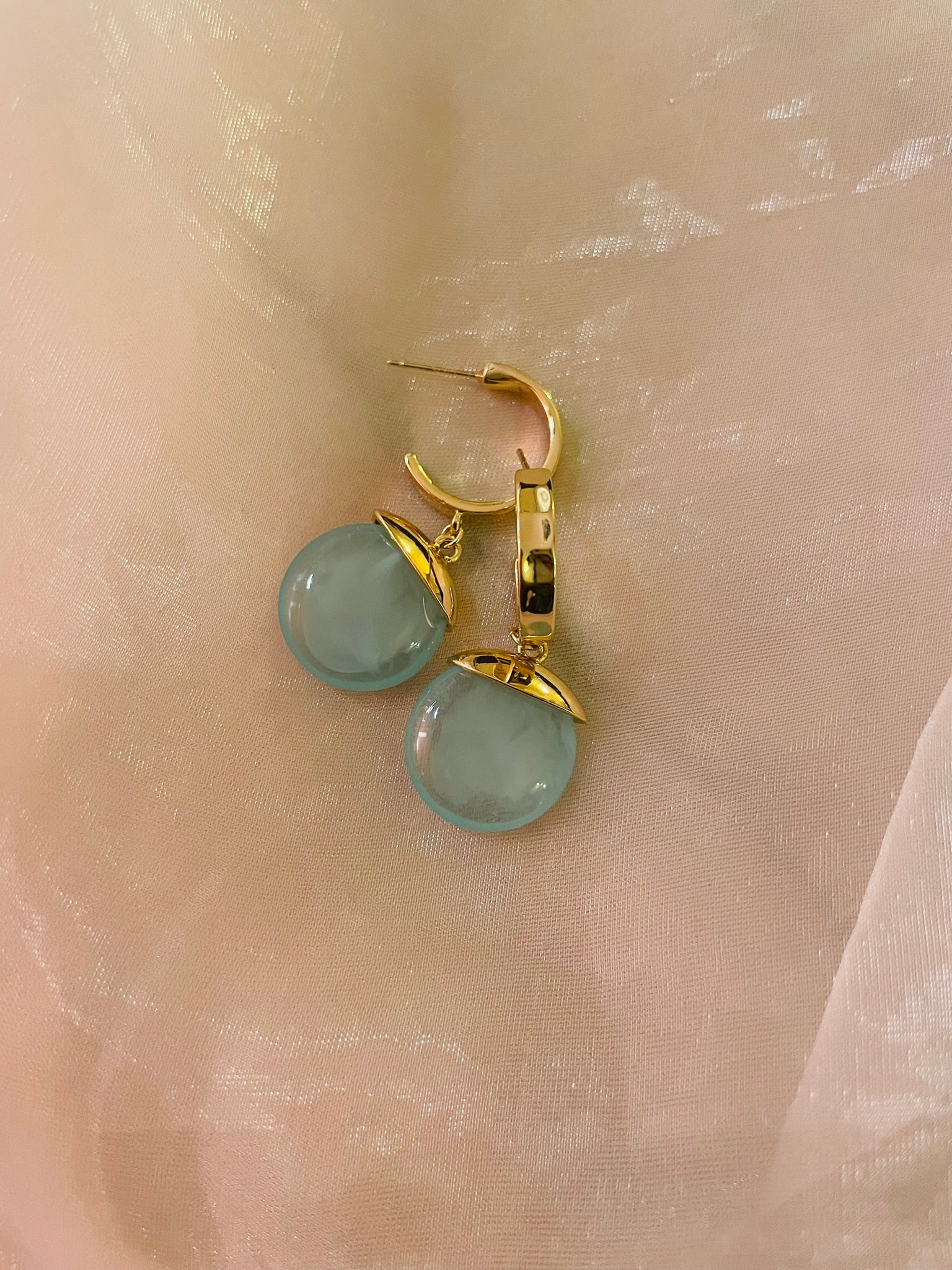 Stone Drop Hoop Earrings