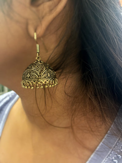 Oxidised Copper Filigree Jhumkas