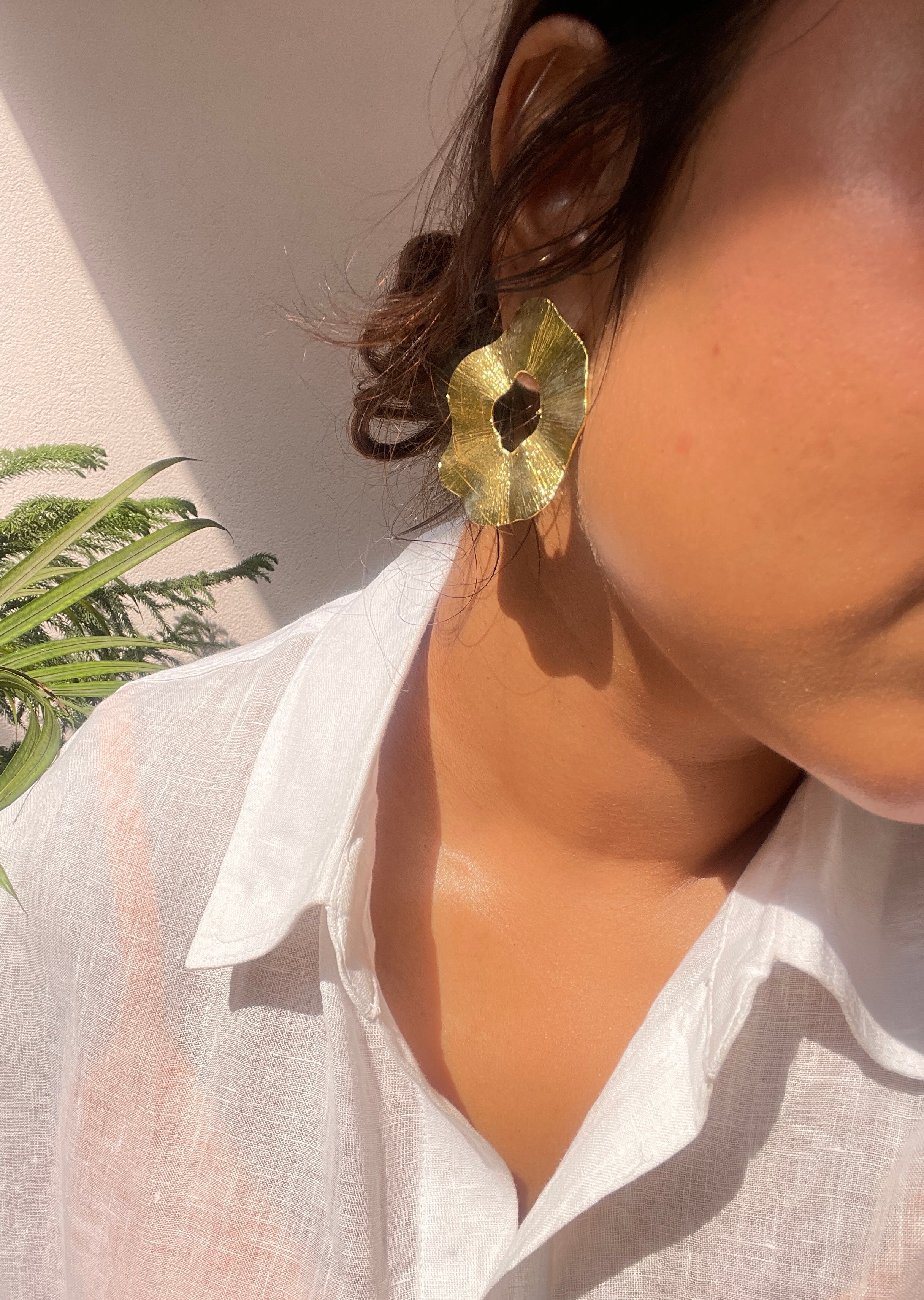 Magnolia Large Brass Stud Earrings