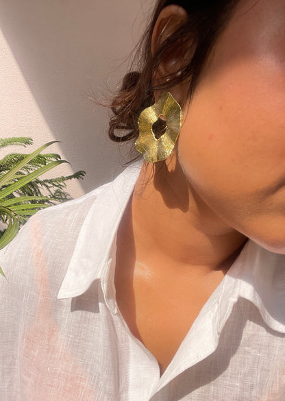 Magnolia Large Brass Stud Earrings