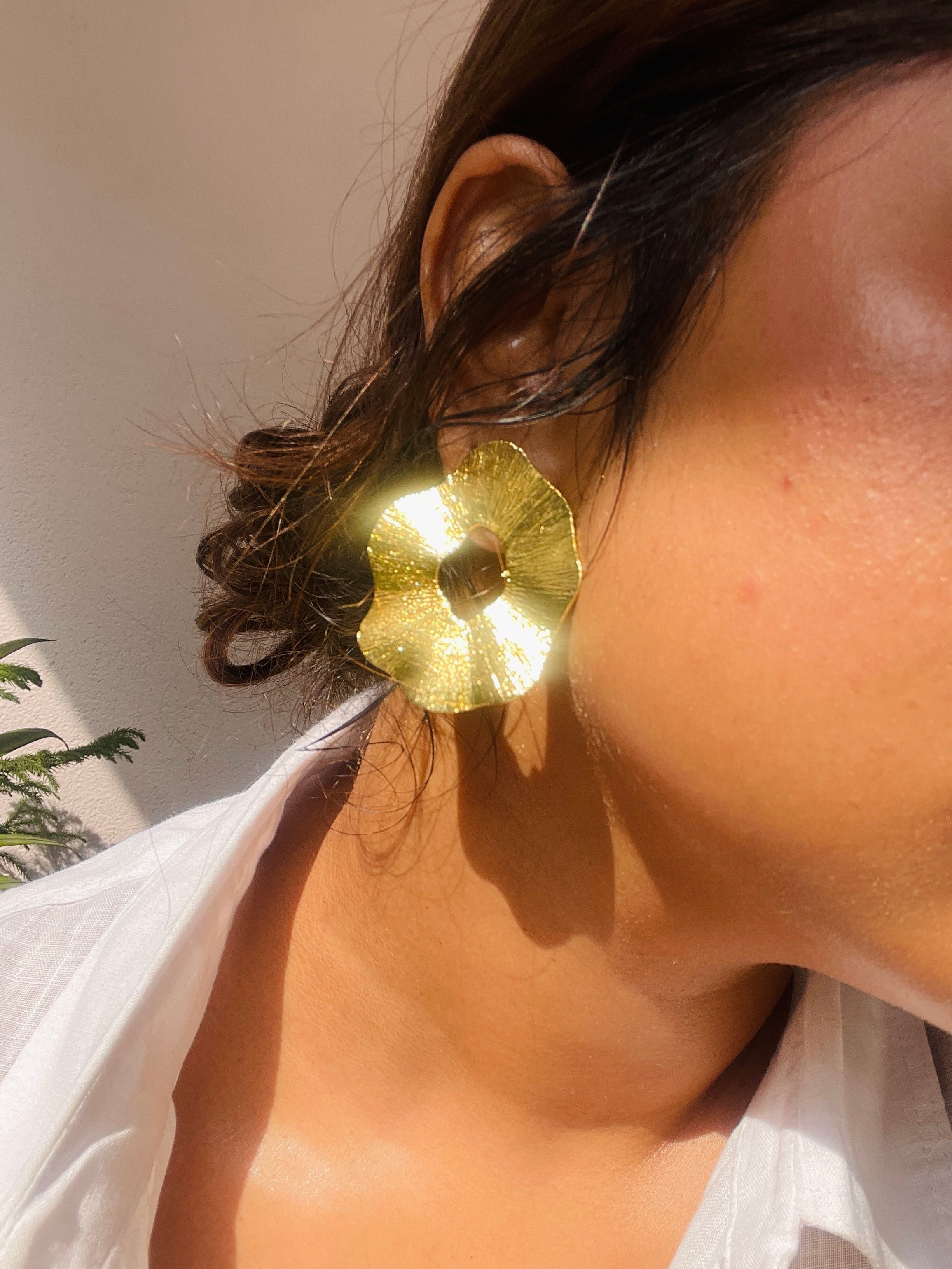 Magnolia Large Brass Stud Earrings