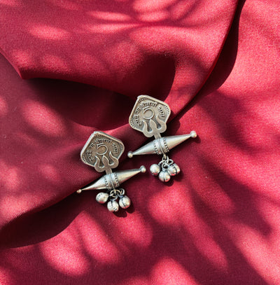 Oxidized Five Paisa Coin Dangler Earrings