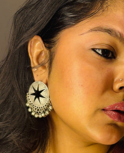 Oxidized Star With Ghungroo Stud Earrings
