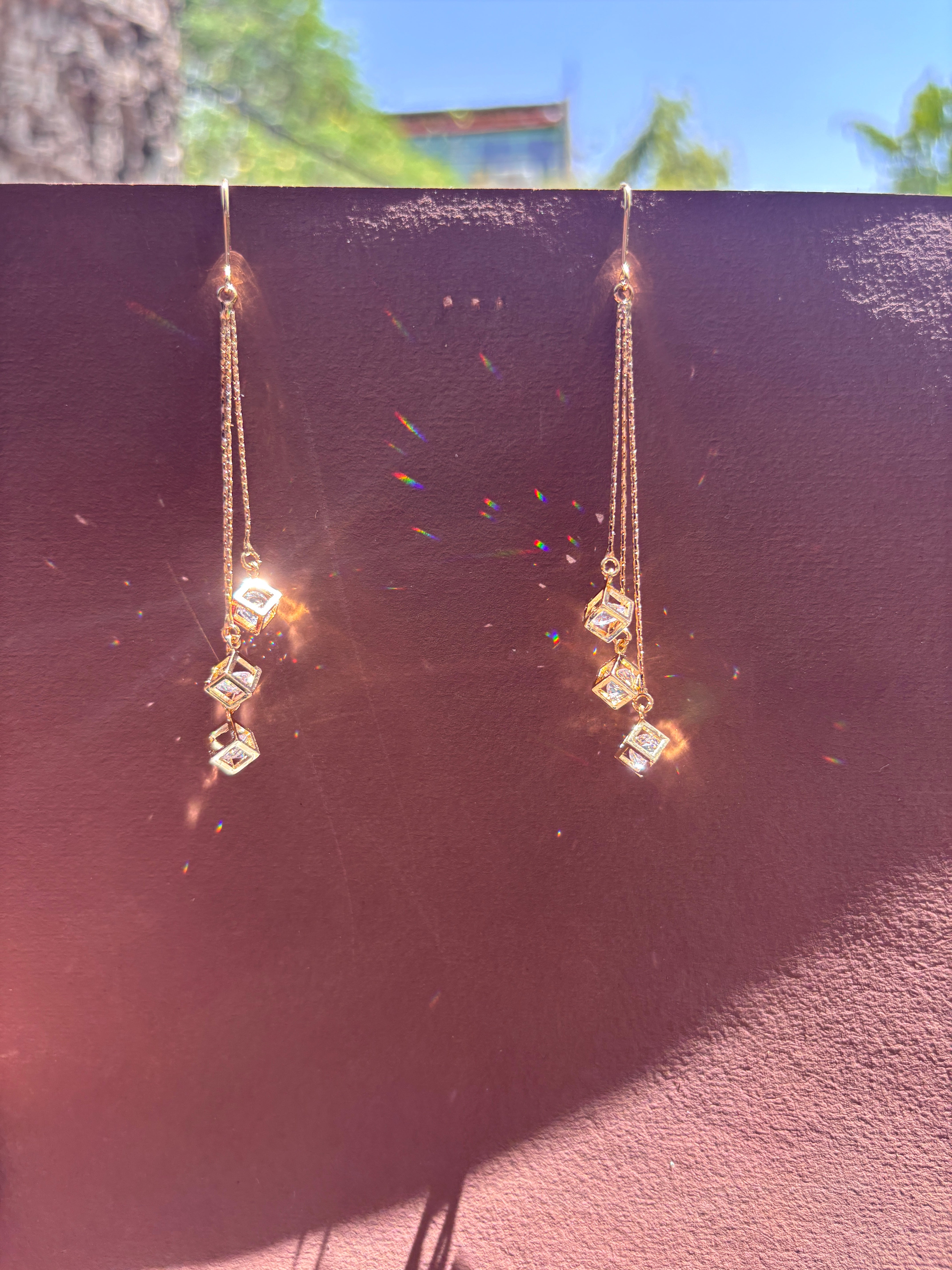 Crystal Cube Threader Earrings