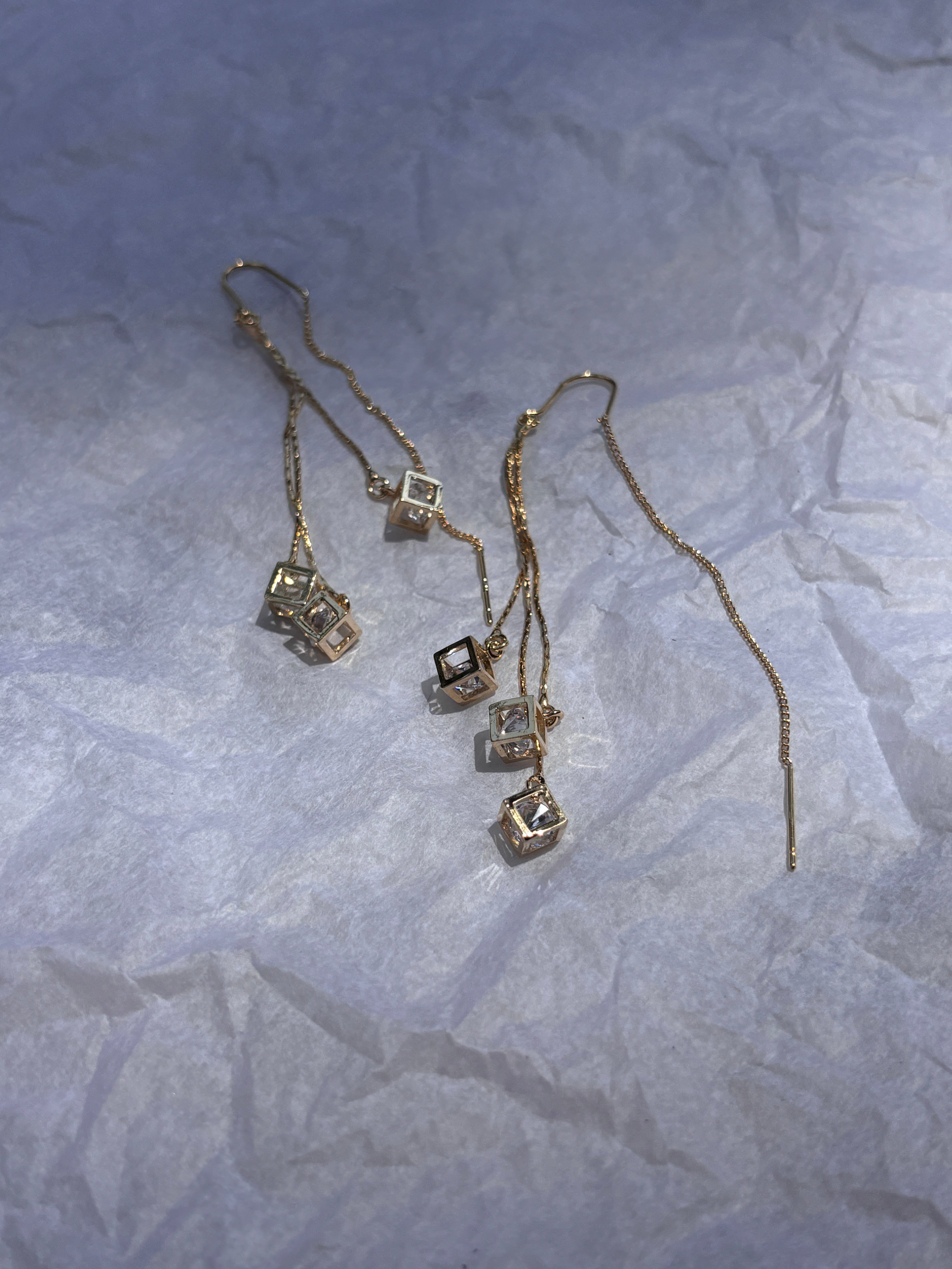 Crystal Cube Threader Earrings