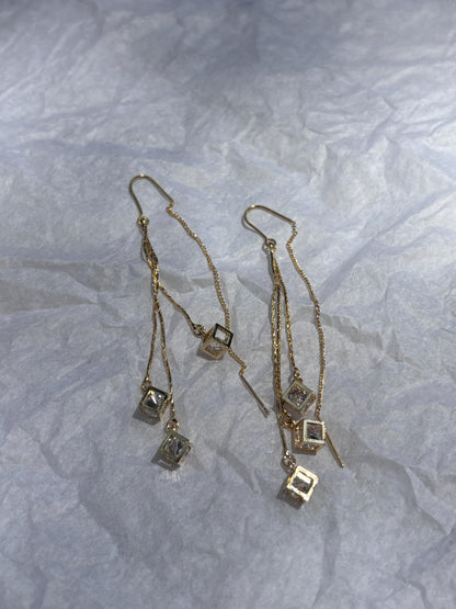 Crystal Cube Threader Earrings