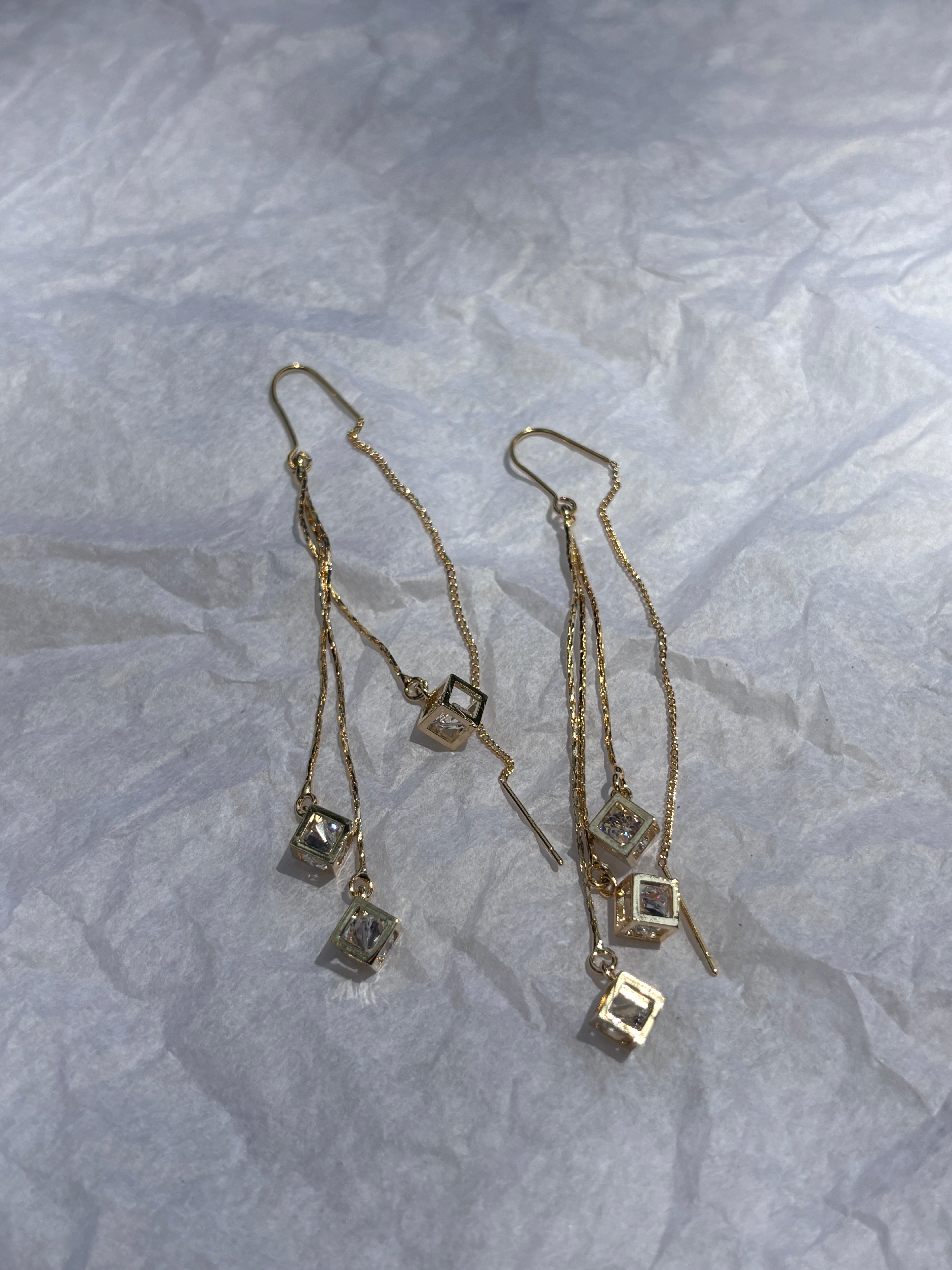 Crystal Cube Threader Earrings