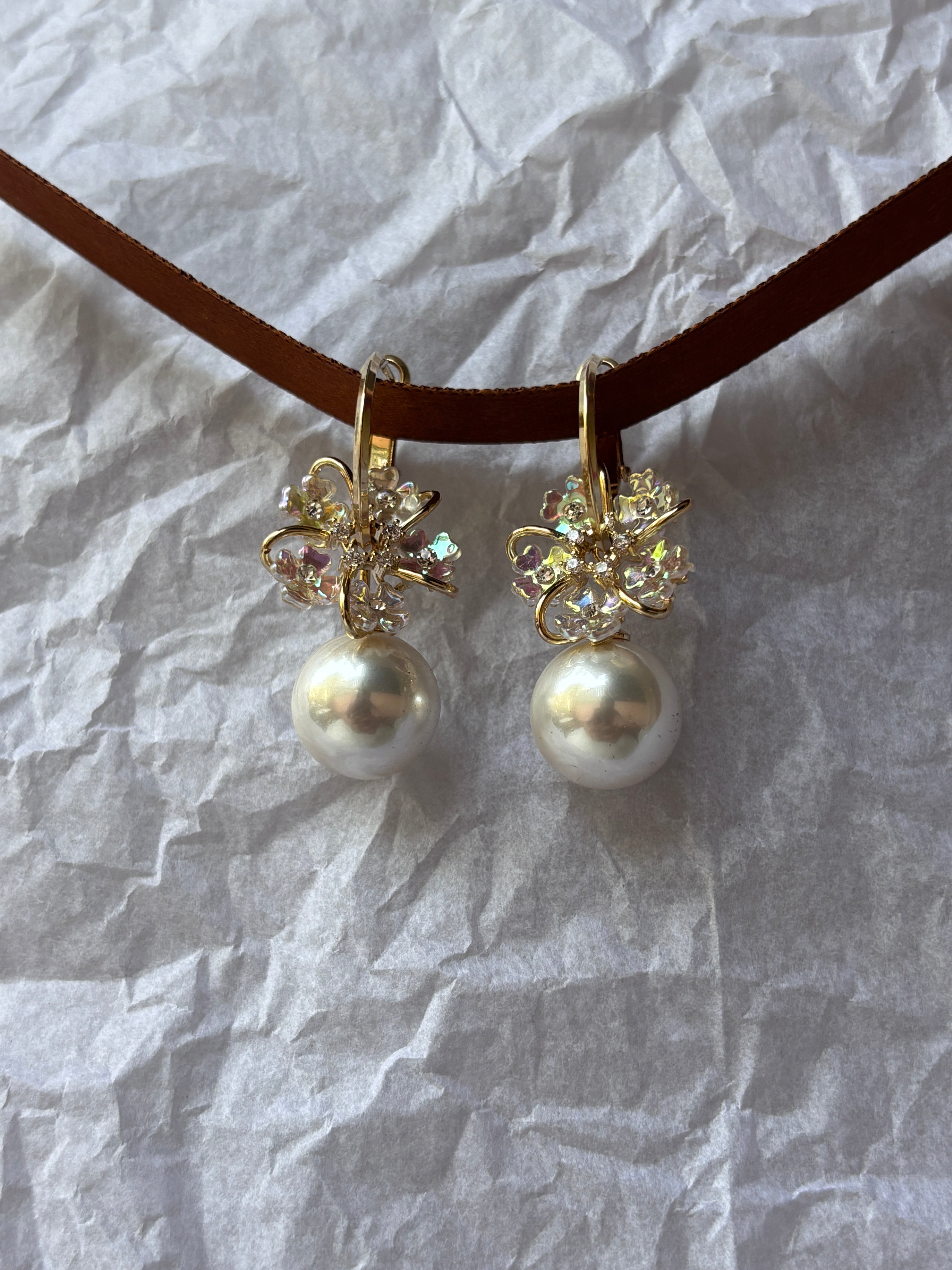 Paradise Flower and Pearl Hoop Earrings