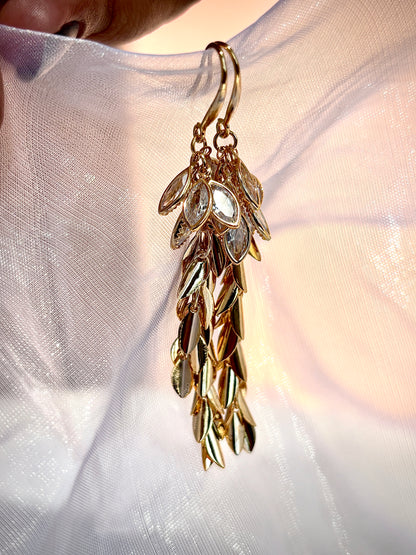 Mistletoe Crystal Leaf Dangler Earrings