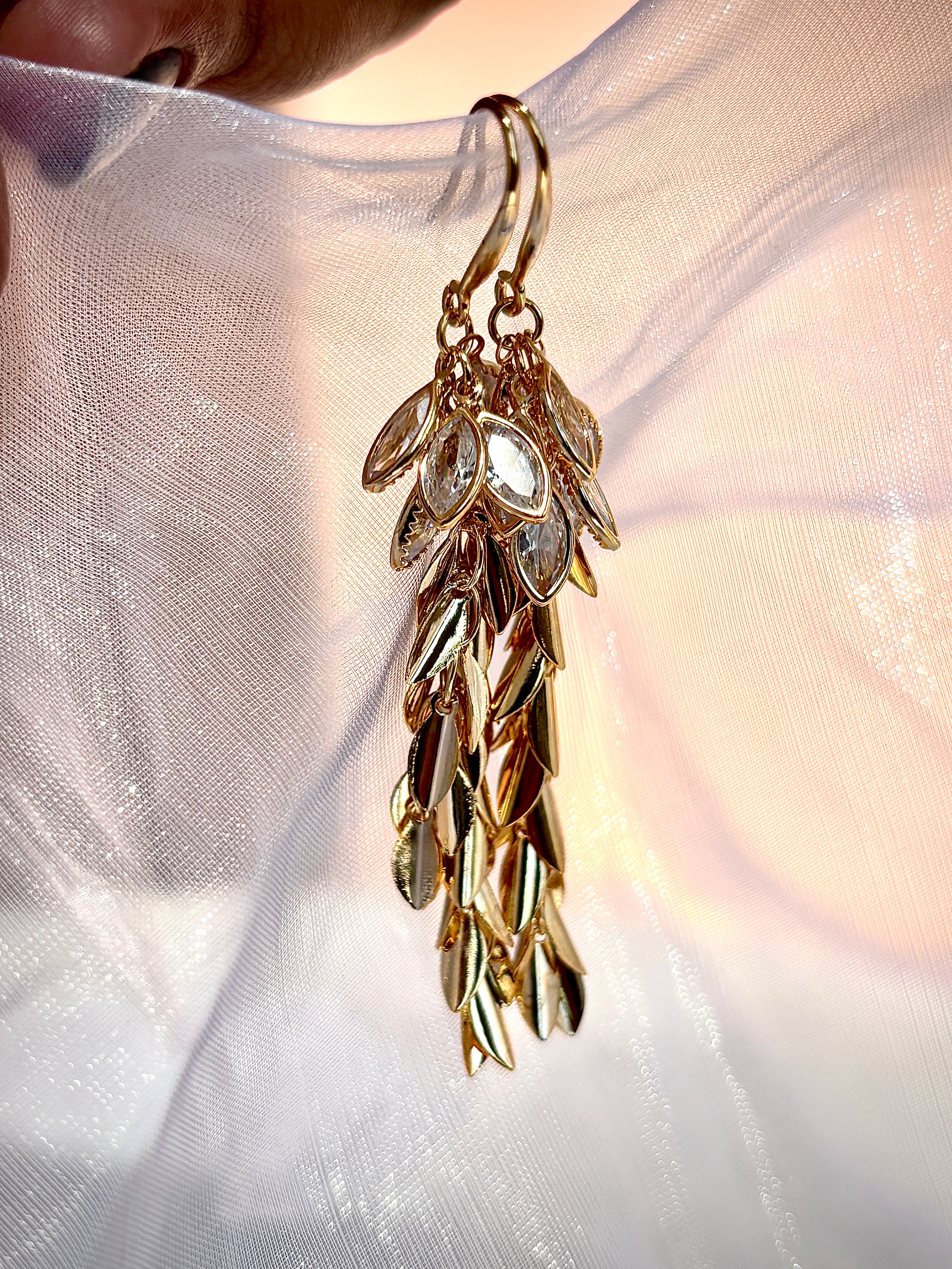 Mistletoe Crystal Leaf Dangler Earrings