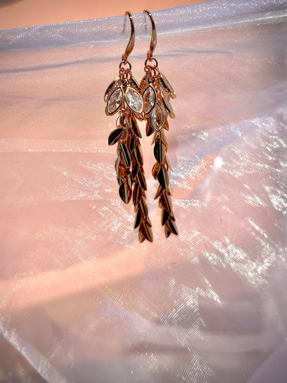 Mistletoe Crystal Leaf Dangler Earrings