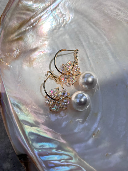 Paradise Flower and Pearl Hoop Earrings