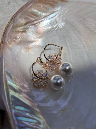 Paradise Flower and Pearl Hoop Earrings