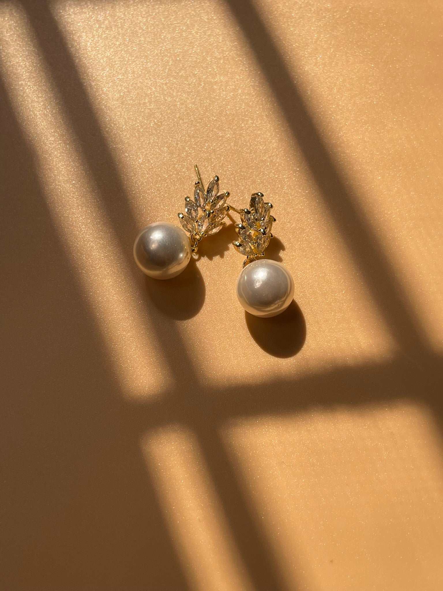 Crystal Leaf Pearl Drop Earrings