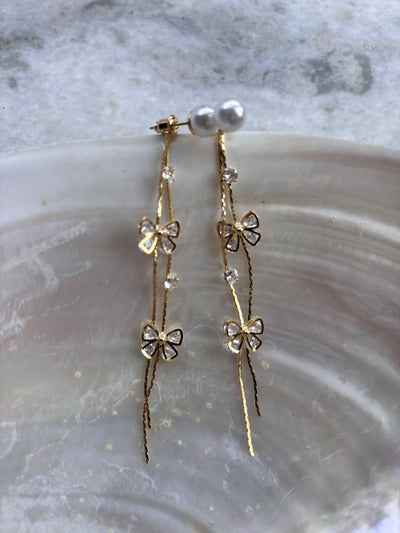Pearl and Crystal Monarch Butterfly Shoulder Grazer Earrings