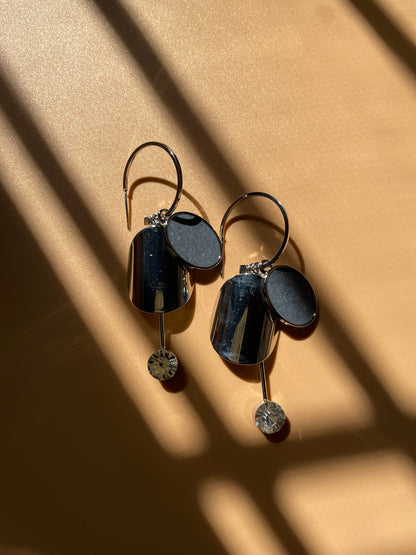 Metal & Cubic Zirconia Drop Hoop Earrings