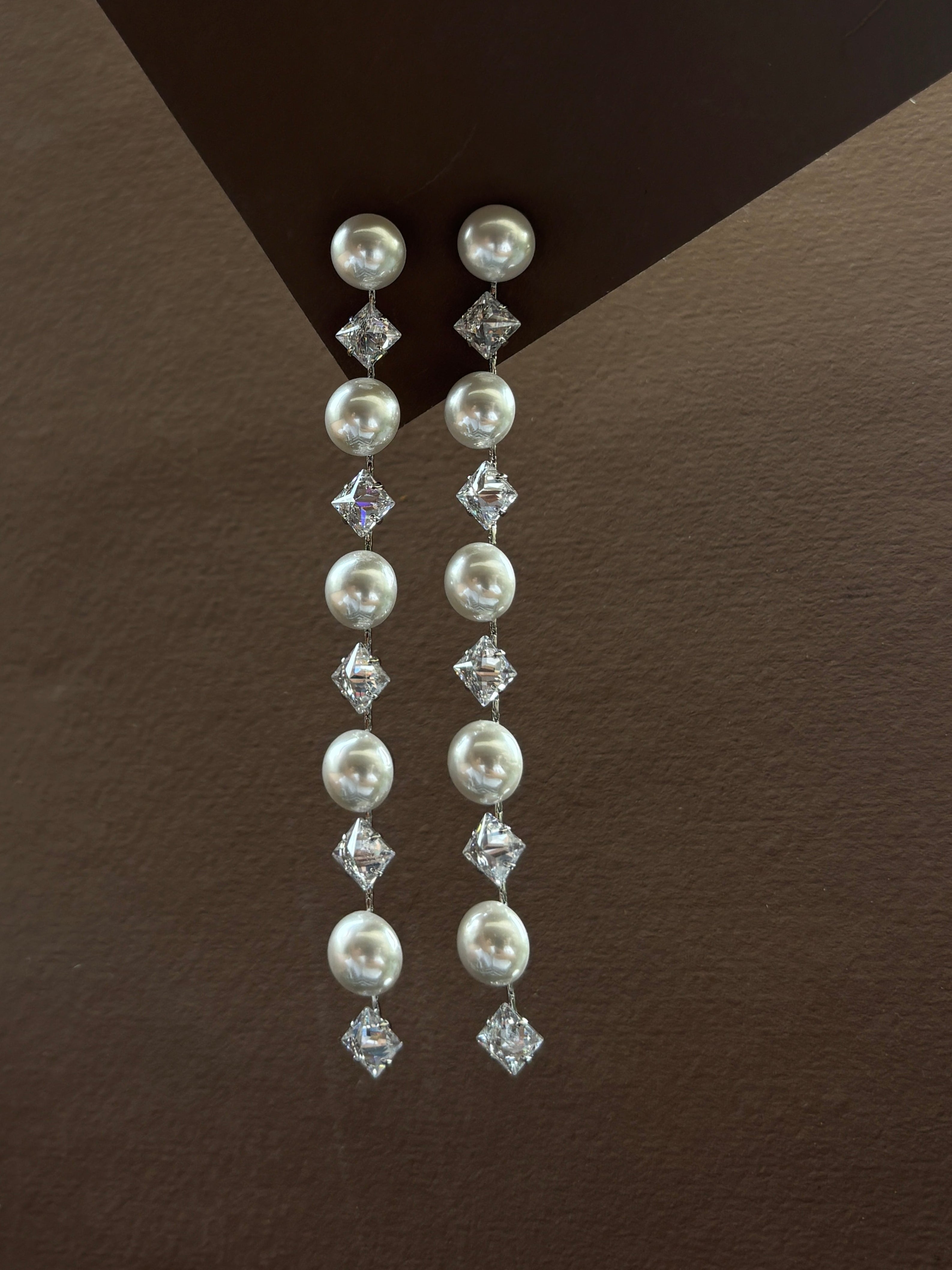 Crystal & Semi - Pearl Dangler Earrings