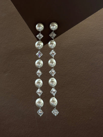 Crystal & Semi - Pearl Dangler Earrings